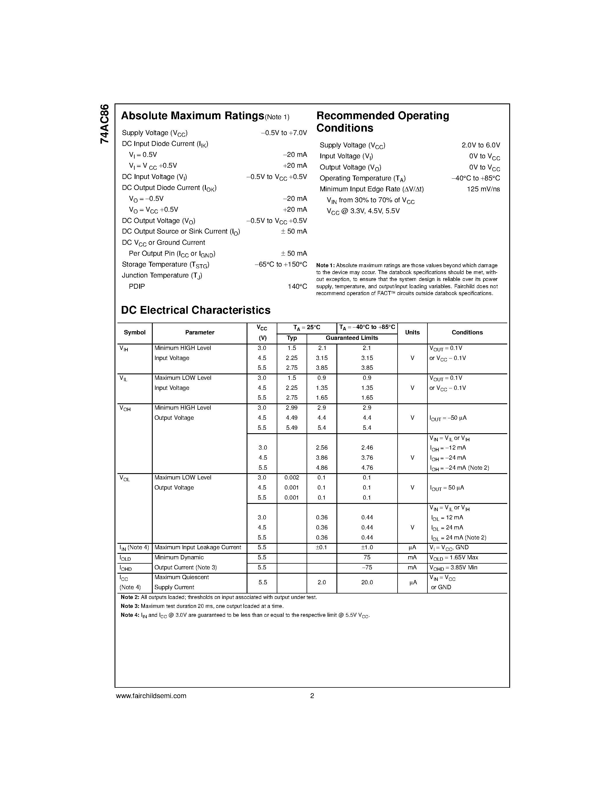 Даташит 74AC86 - Quad 2-Input Exclusive-OR Gate страница 2