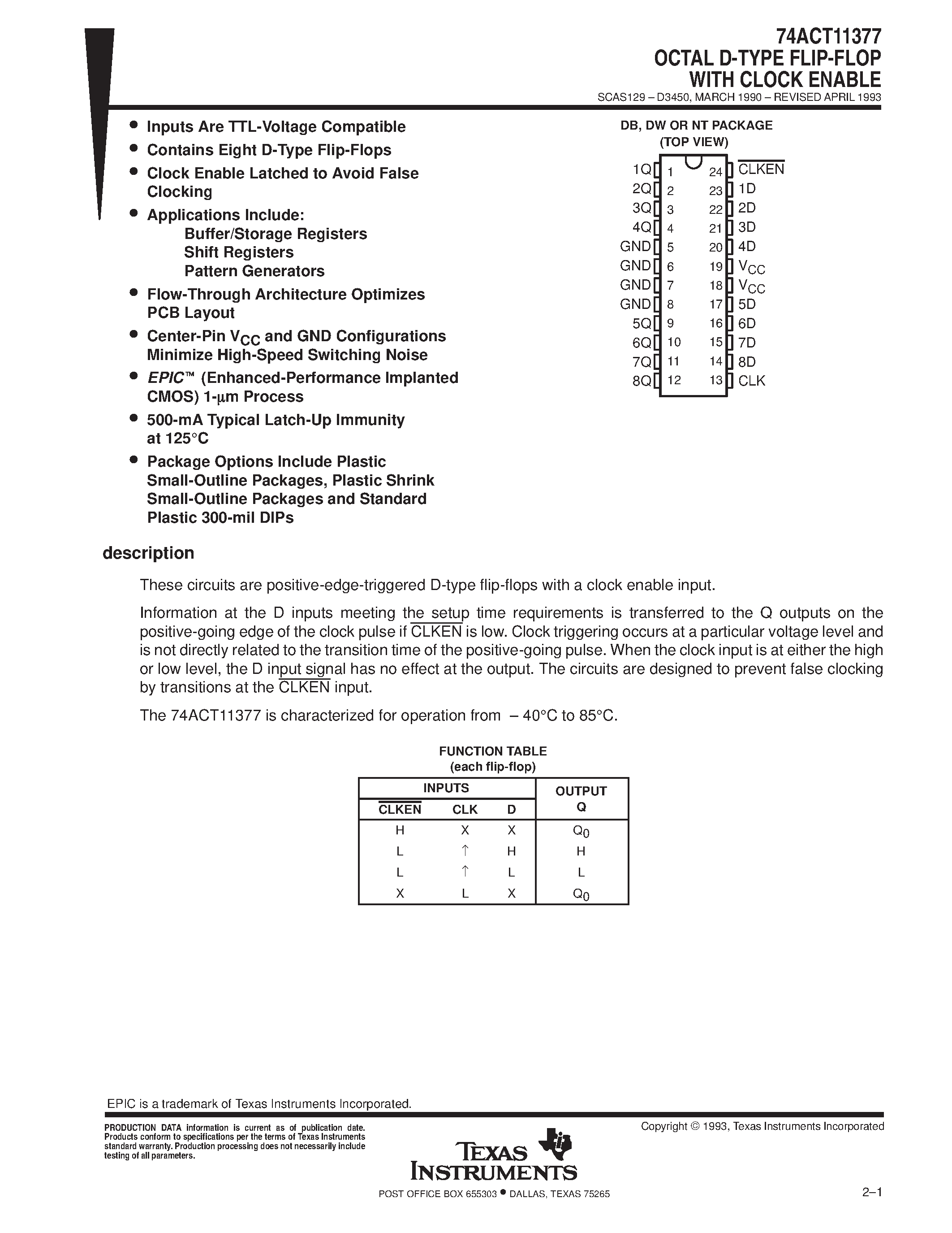 Datasheet 74ACT11377D - OCTAL D TYPE FLIP FLOP WITH ENABLE page 1
