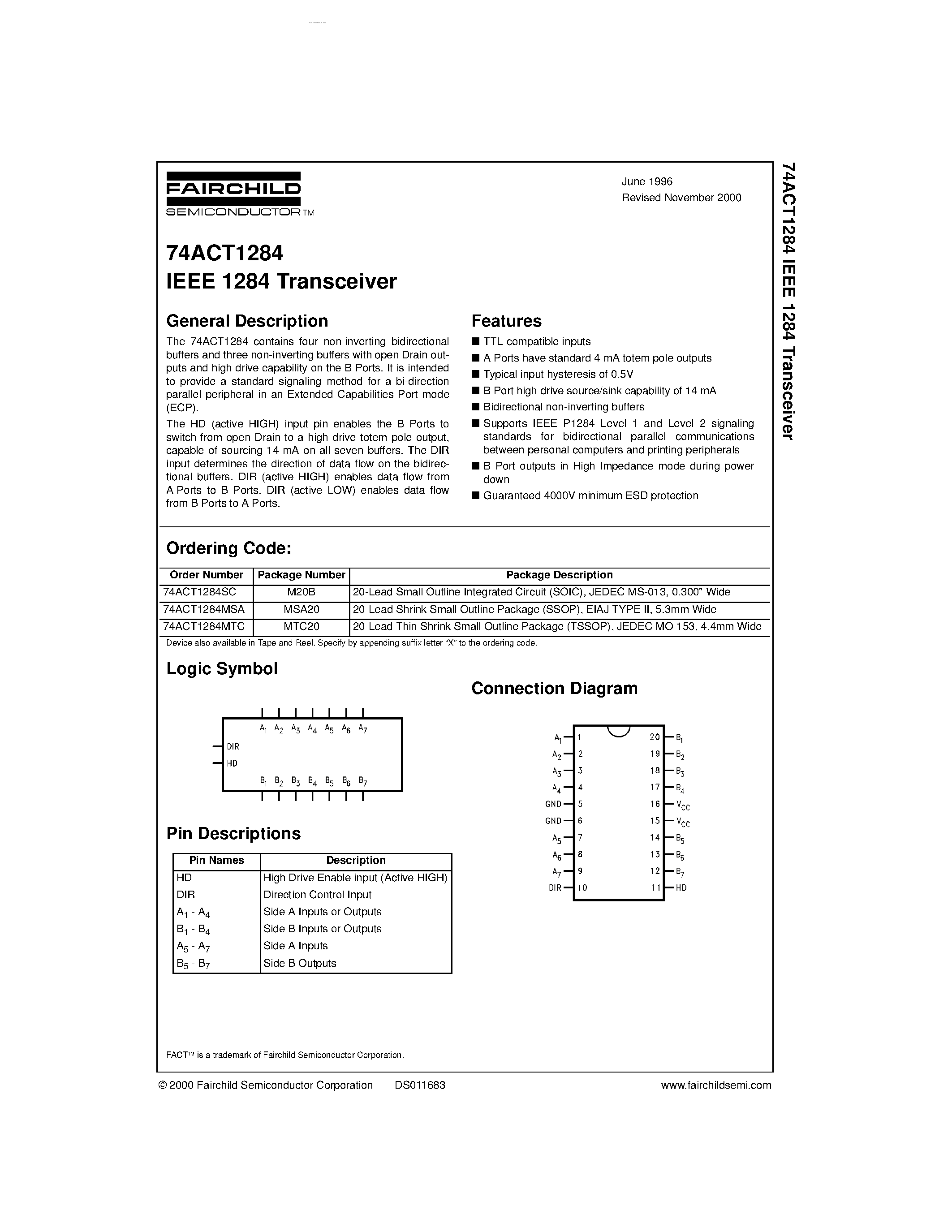 Даташит на микросхему 74ACT1284SC страница 1 Даташит 74ACT1284SC - IEEE 1284 Transceiver страница 1