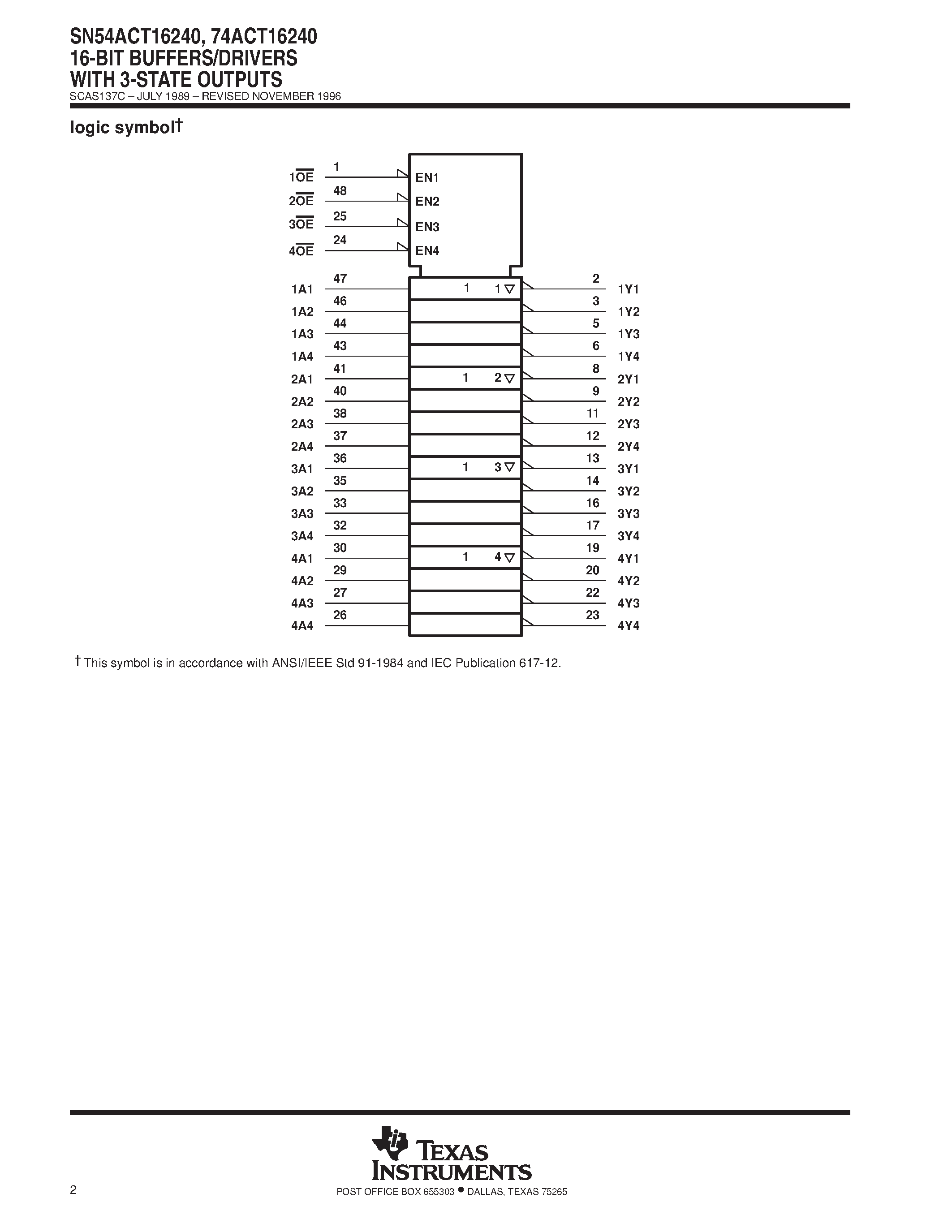 Datasheet 74ACT16240MTD - 16-Bit Inverting Buffer/Line Driver with 3-STATE Outputs page 2
