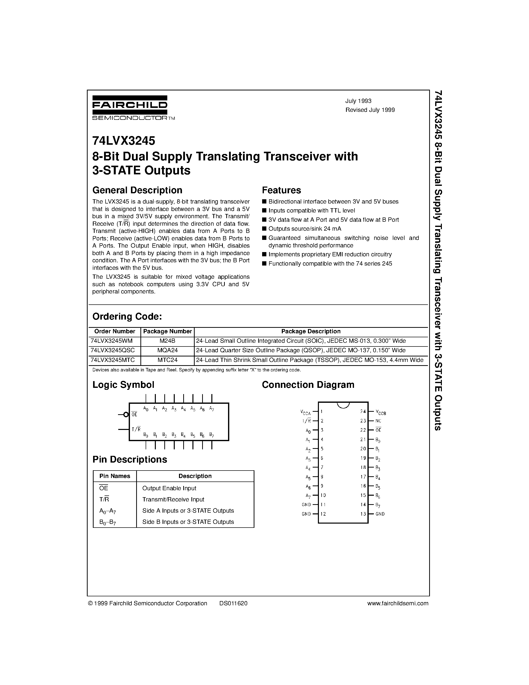 Datasheet 6501 page 1 Datasheet 6501 - 8-Bit Dual Supply Translating Transceiver with 3-STATE Outputs page 1