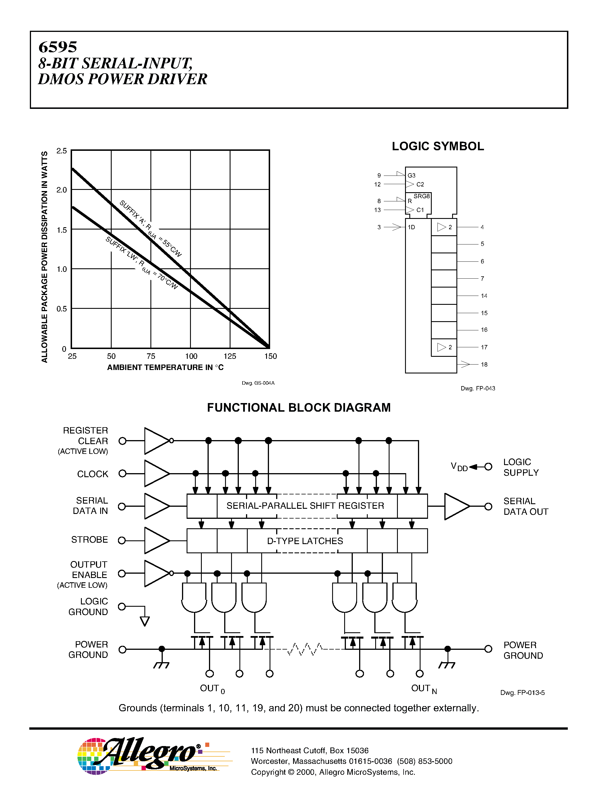 Даташит 6595 - 8-BIT SERIAL-INPUT/ DMOS POWER DRIVER страница 2