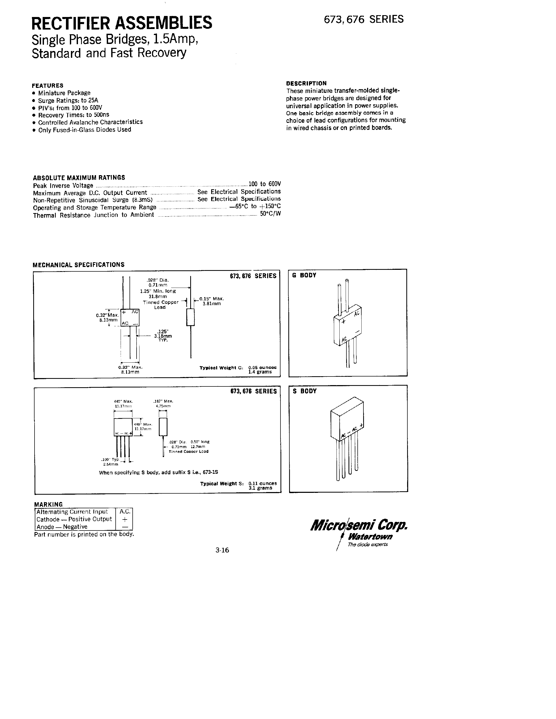 Datasheet 673 page 1 Datasheet 673 - RECTIFIERS ASSEMBLIES page 1