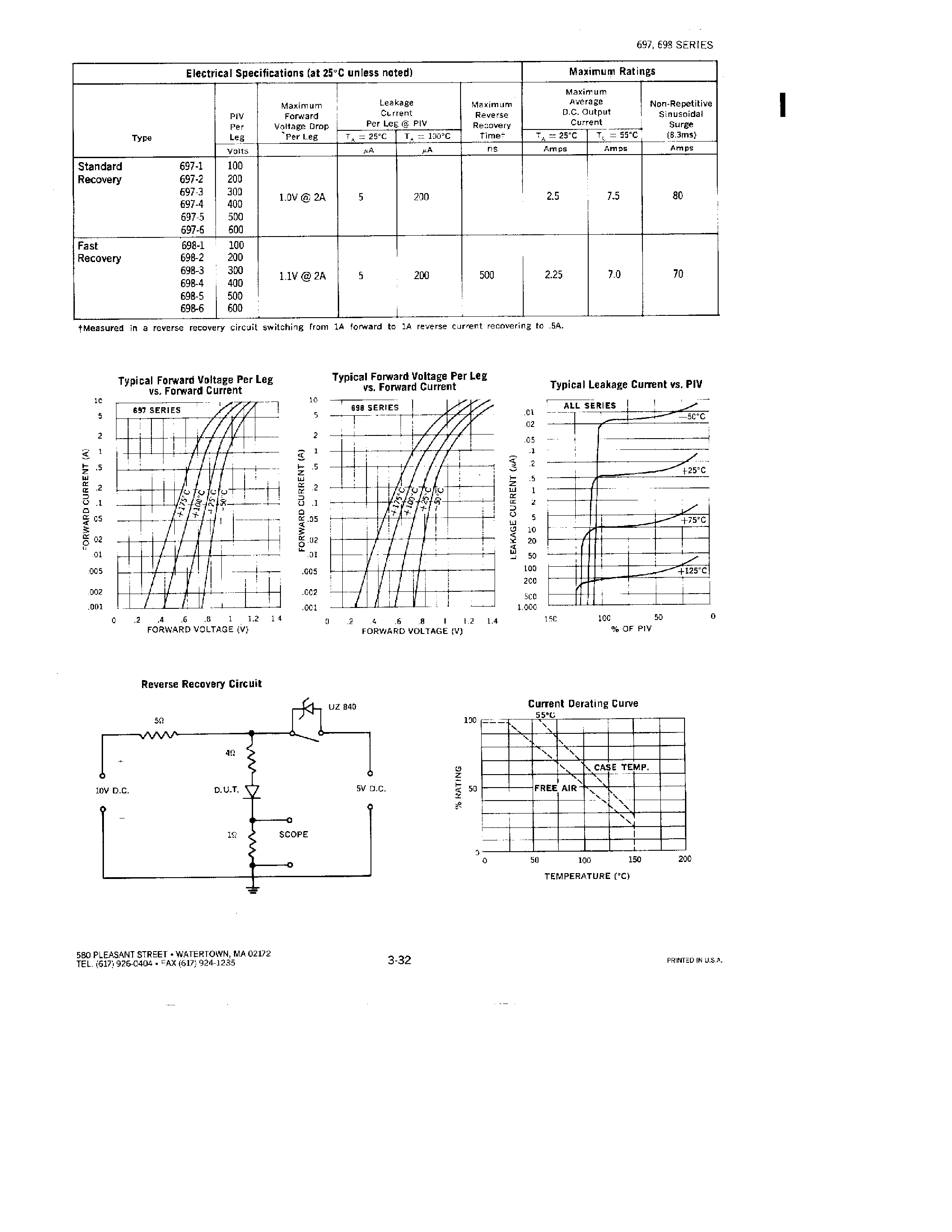 Datasheet 698-3 - RECTIFIERS ASSEMBLIES SINGLE PHASE BRIDGES/ 7.5 AMP/ STANDARD AND FAST RECOVERY page 2