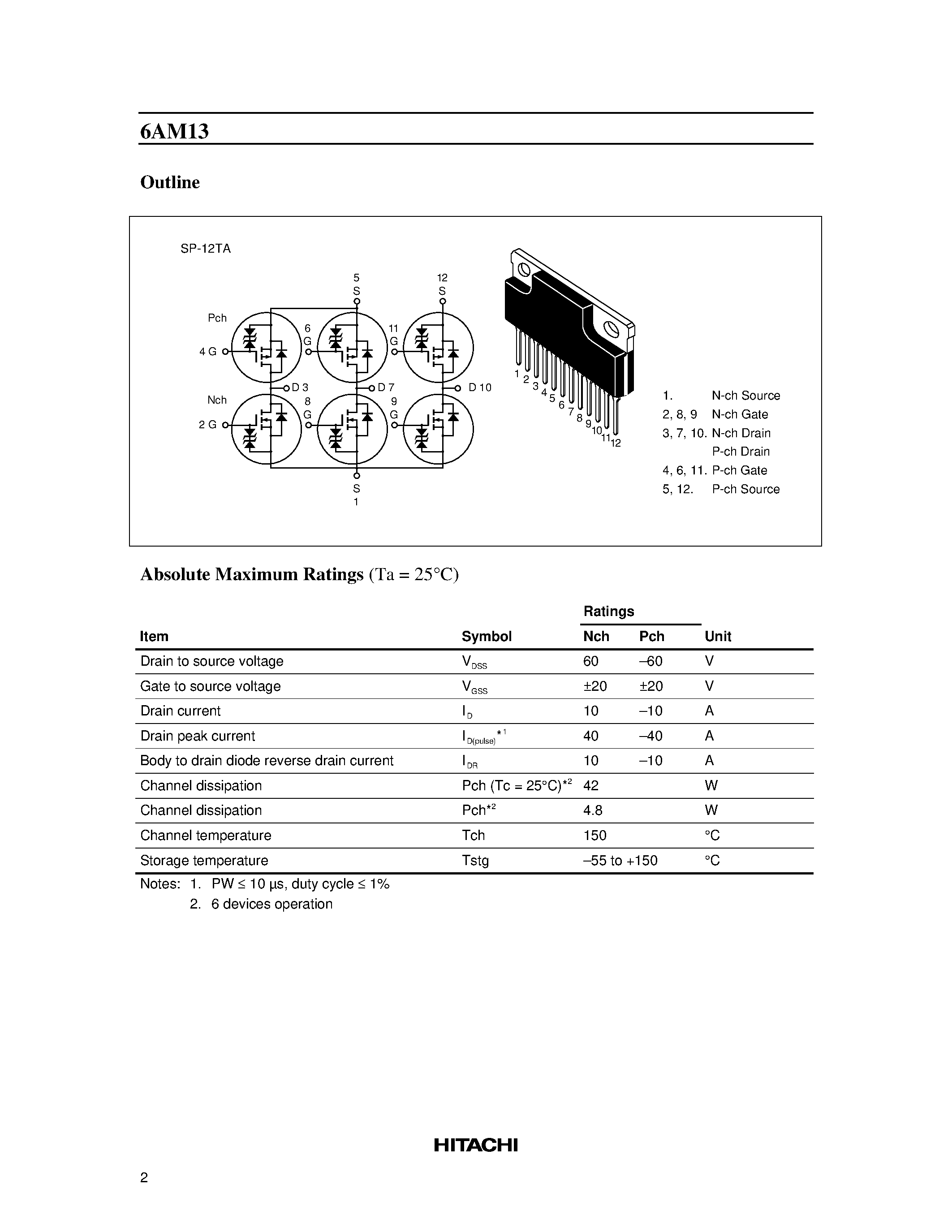 Datasheet 6AM13 - Silicon N-Channel/P-Channel Complementary Power MOS FET Array page 2