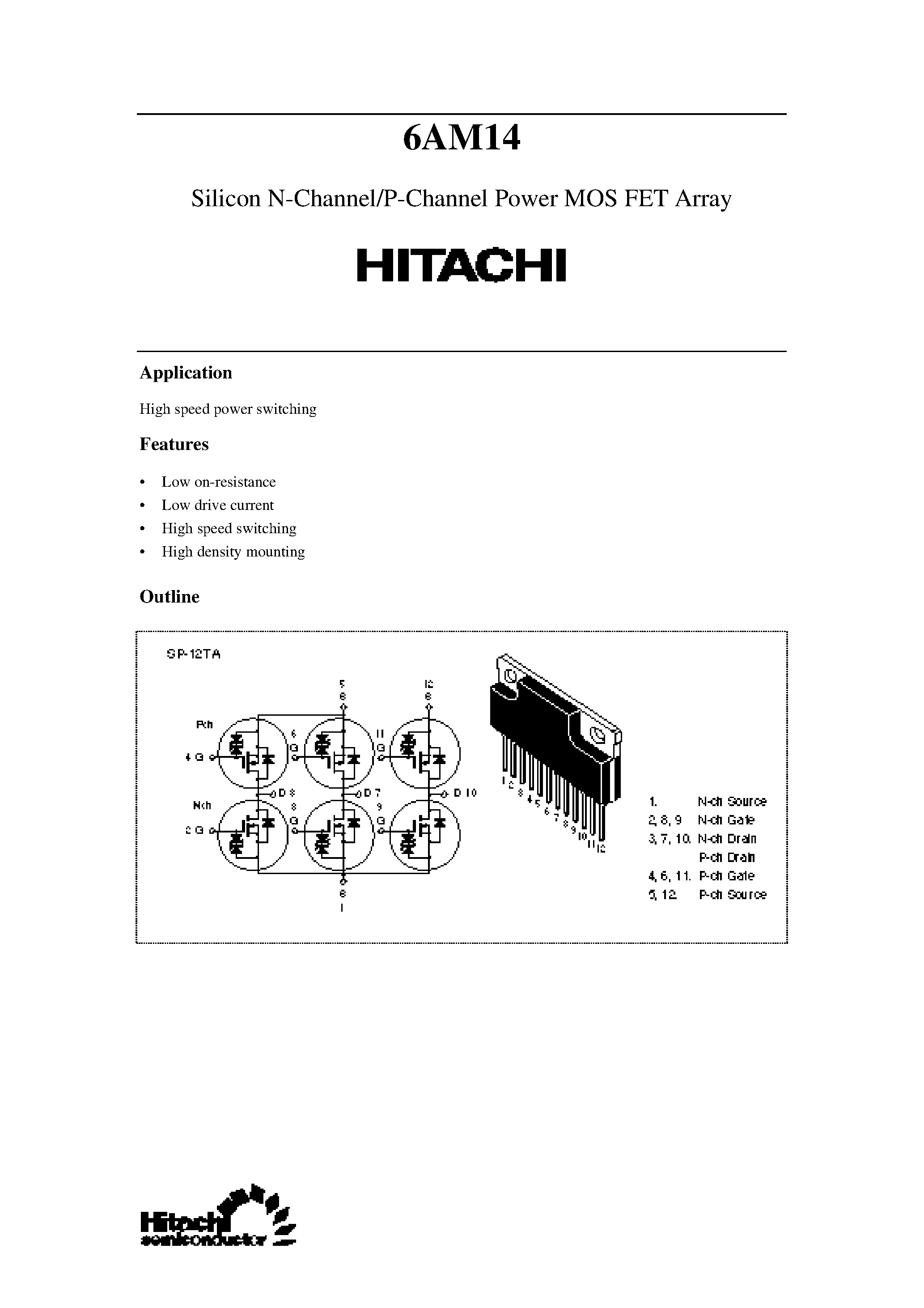 Datasheet 6AM14 - Silicon N-Channel/P-Channel Power MOS FET Array page 1