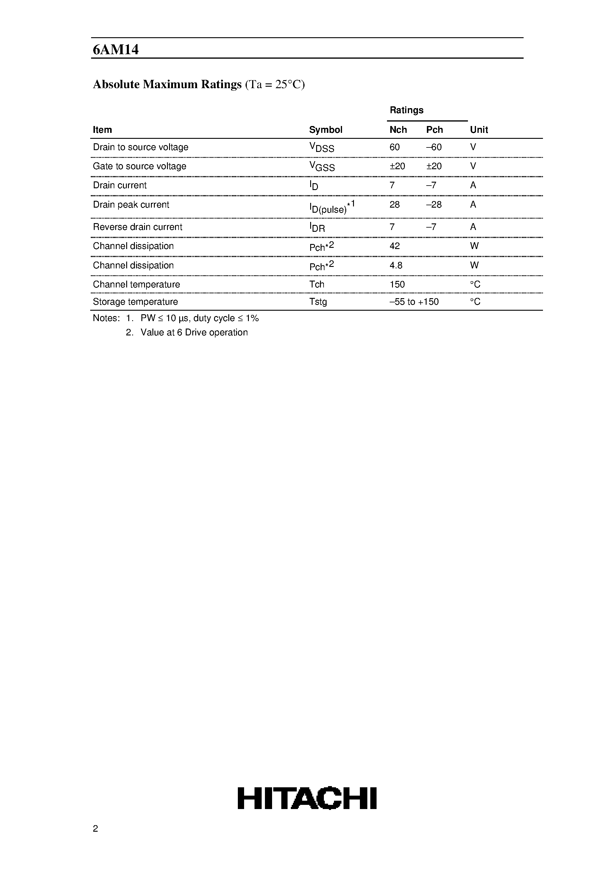 Datasheet 6AM14 - Silicon N-Channel/P-Channel Power MOS FET Array page 2