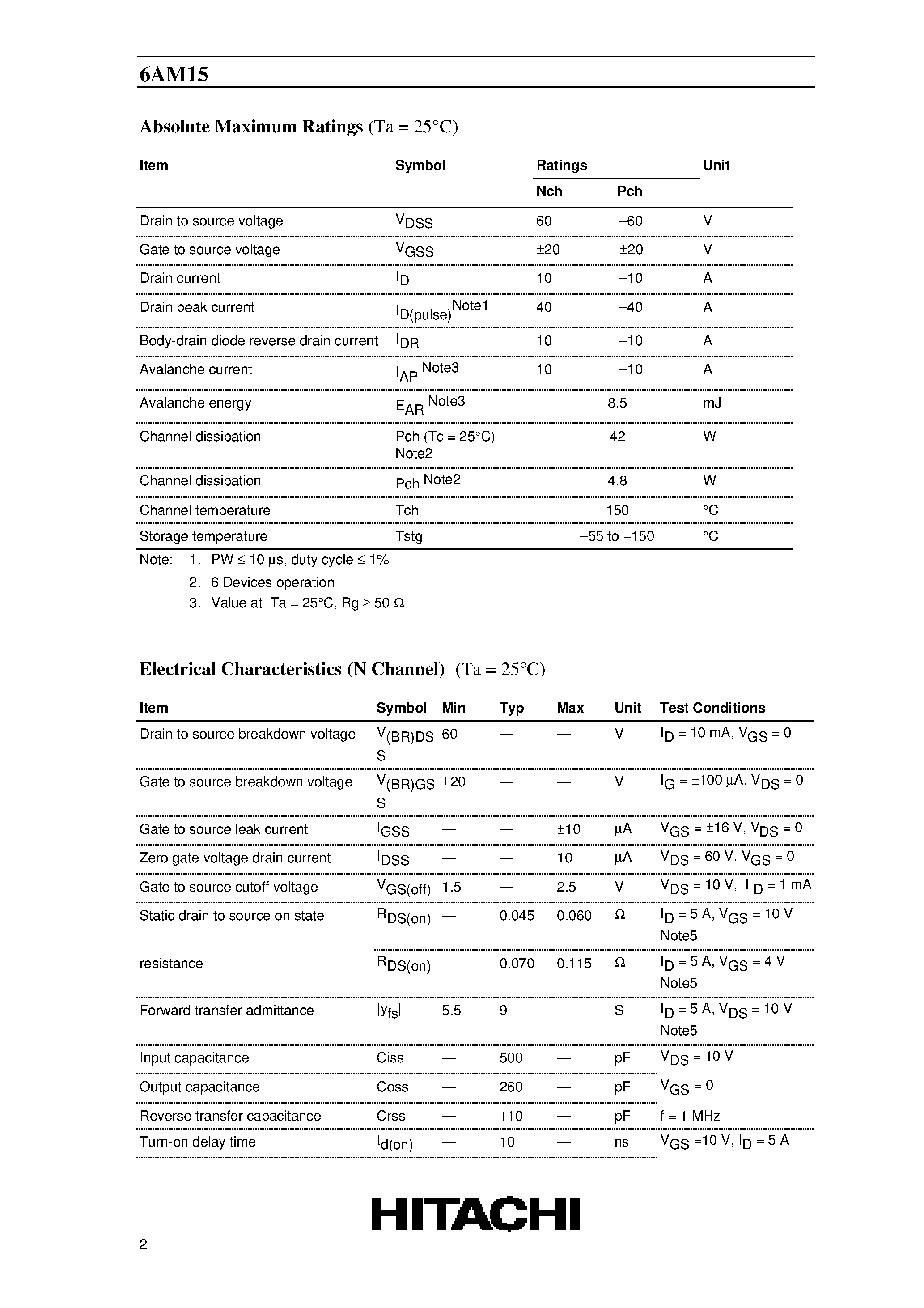 Datasheet 6AM15 - Silicon N/P Channel MOS FET High Speed Power Switching page 2