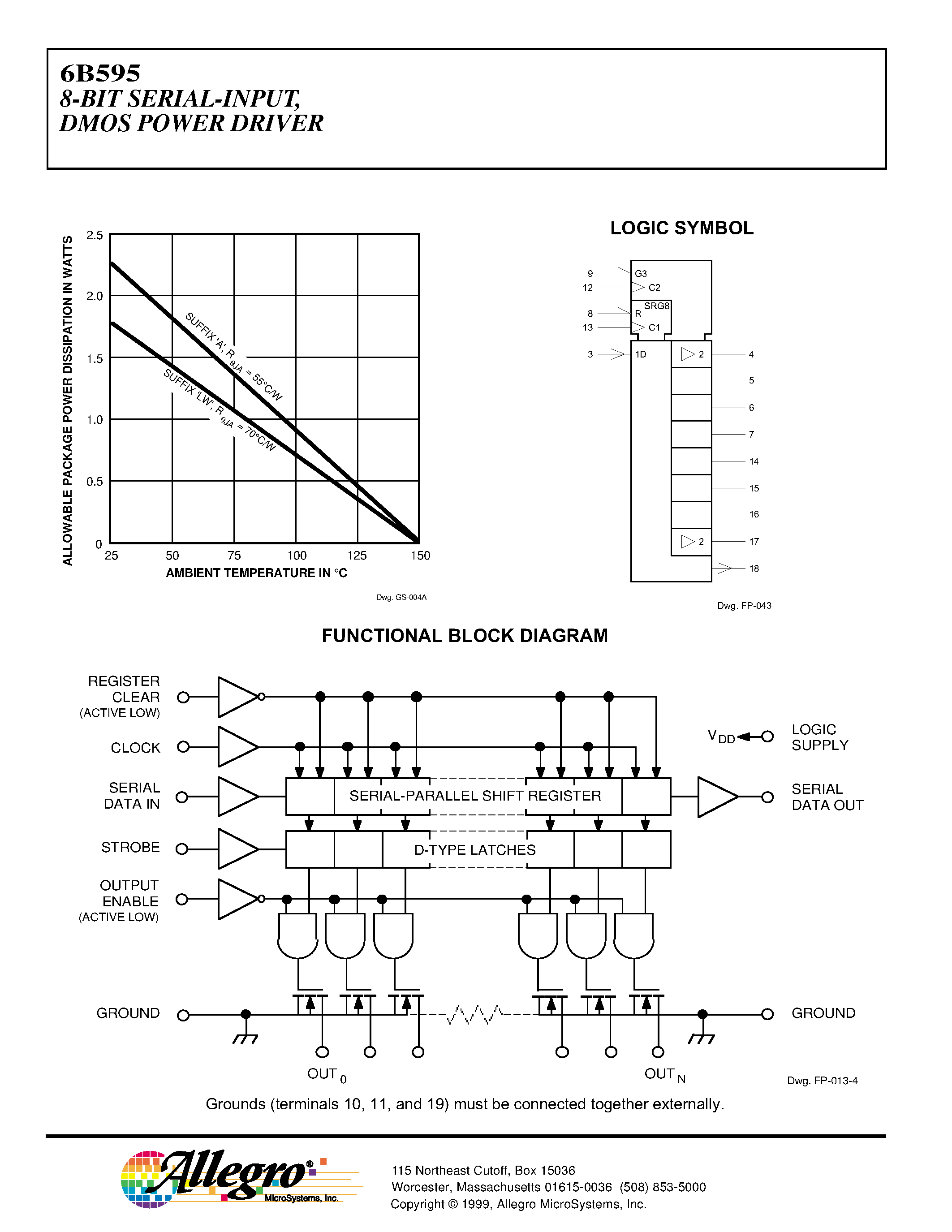 Даташит 6B595 - 8-BIT SERIAL-INPUT/ DMOS POWER DRIVER страница 2