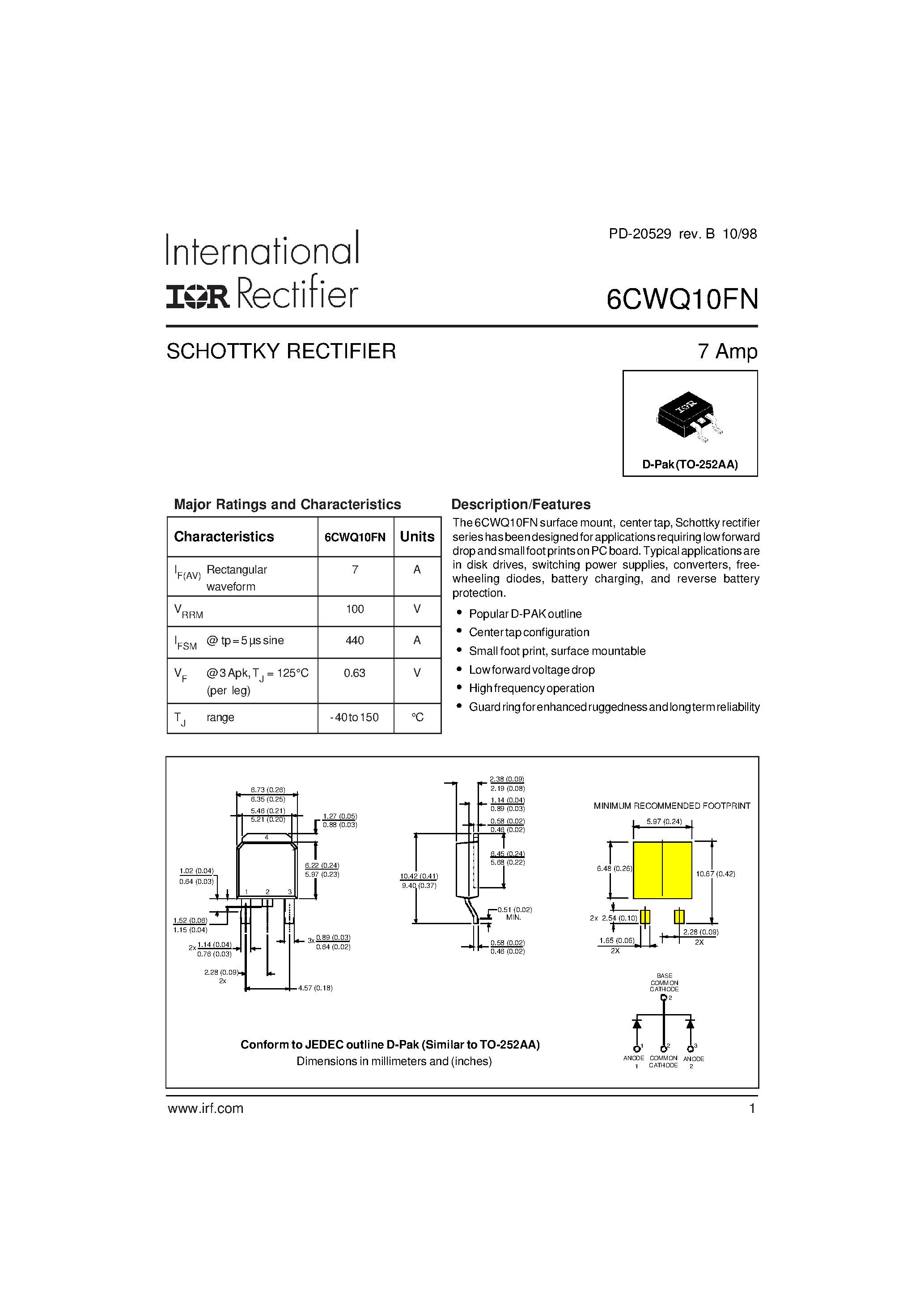 Datasheet 6CWQ10FN - SCHOTTKY RECTIFIER page 1