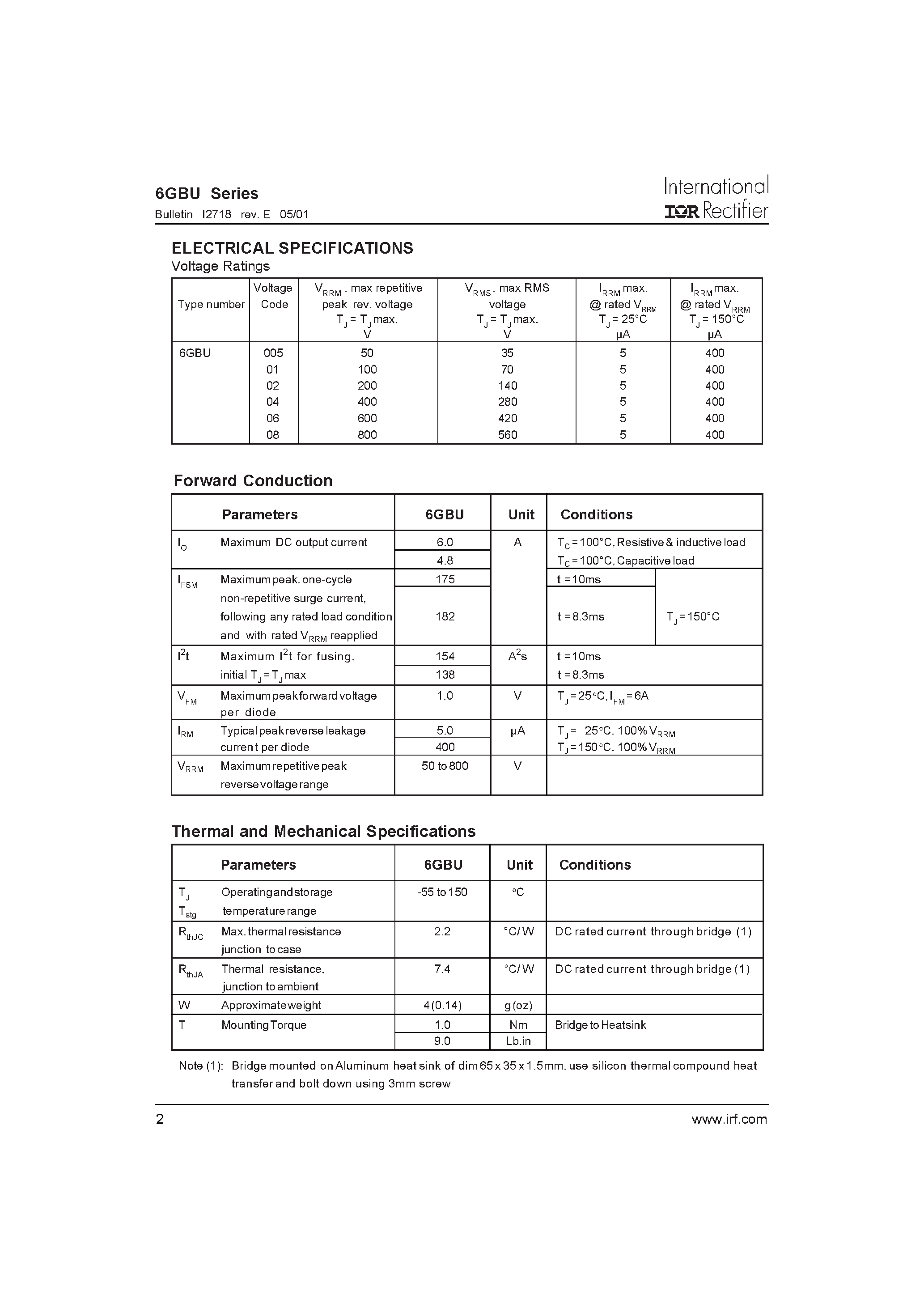Datasheet 6GBU01 - 6.0 Amps Single Phase Full Wave page 2