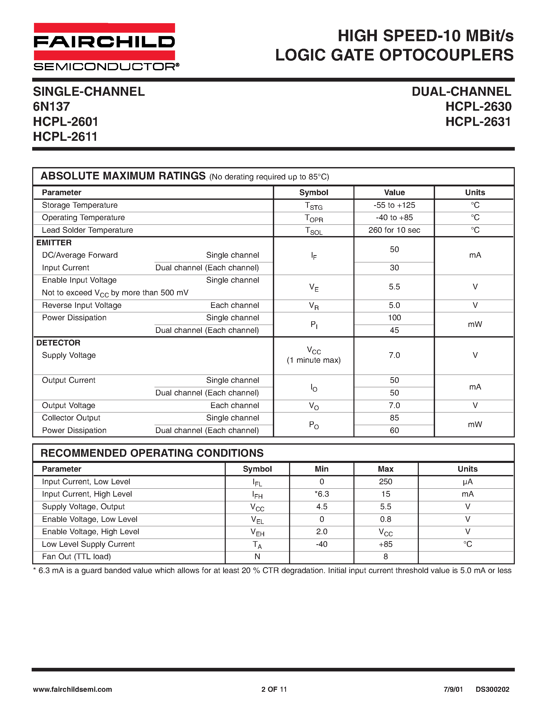 Даташит на микросхему 6N137 страница 2 Даташит 6N137 - HIGH SPEED-10 MBit/s LOGIC GATE OPTOCOUPLERS страница 2