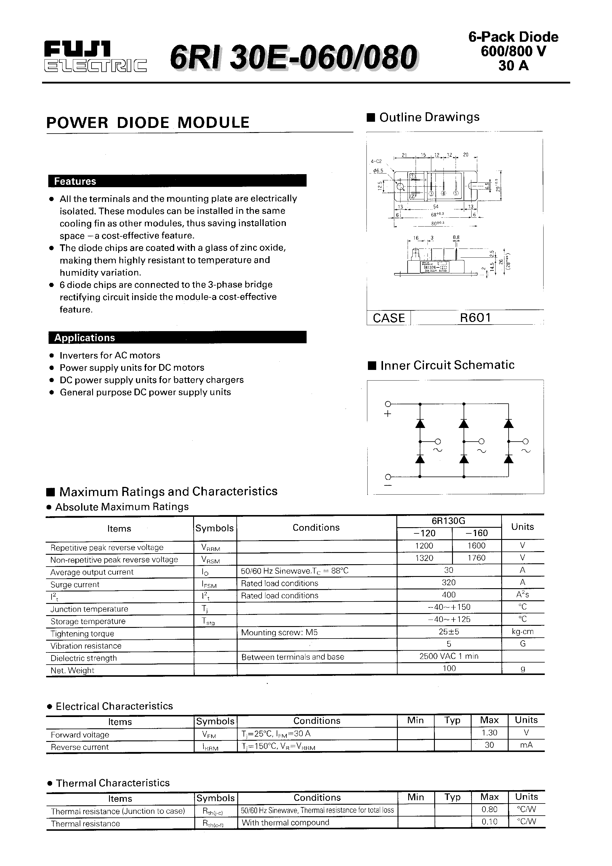 Datasheet 6RI30E-060 page 1 Datasheet 6RI30E-060 - POWER DIODE MODULE page 1