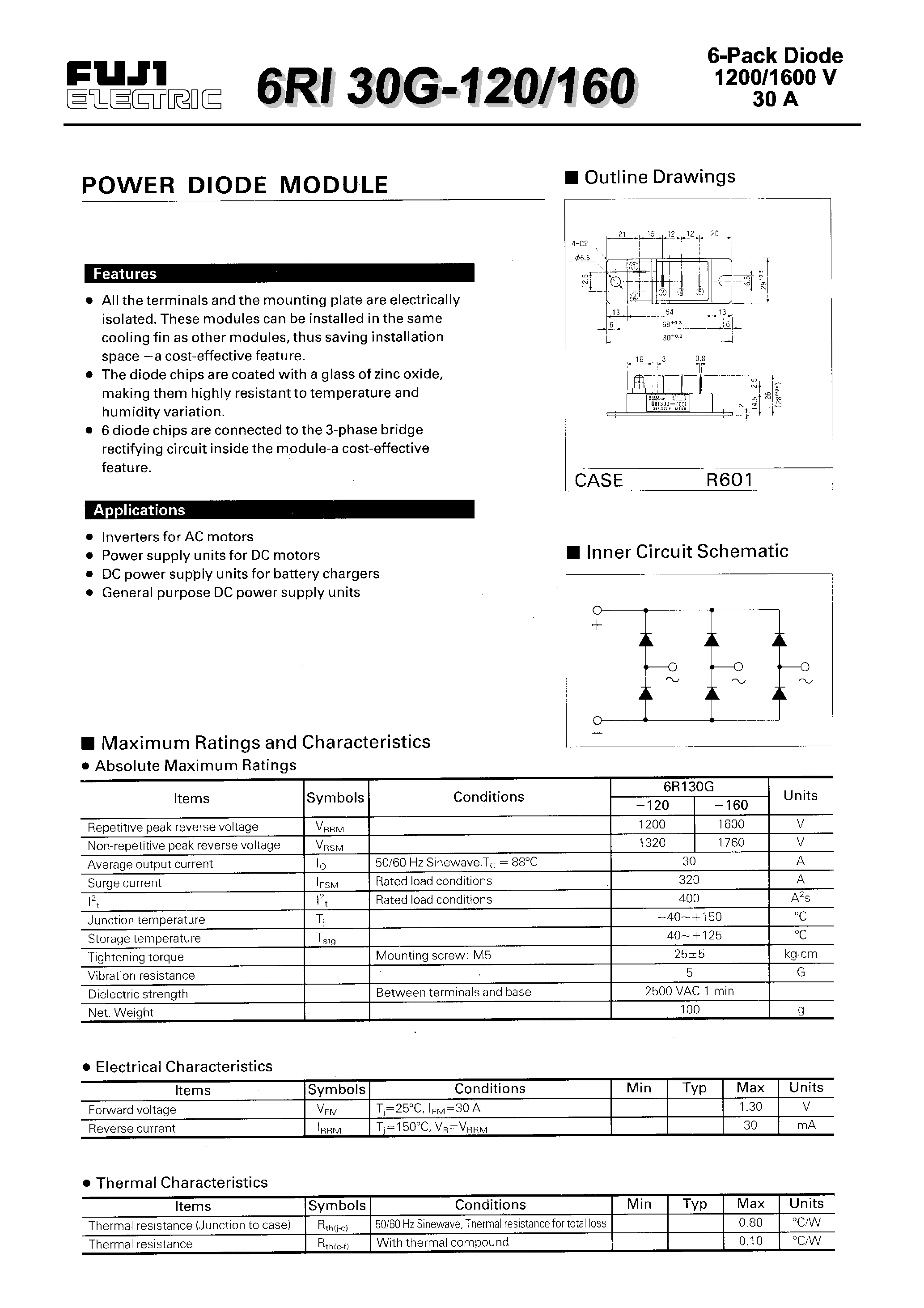 Datasheet 6RI30G-160 page 1 Datasheet 6RI30G-160 - POWER DIODE MODULE page 1