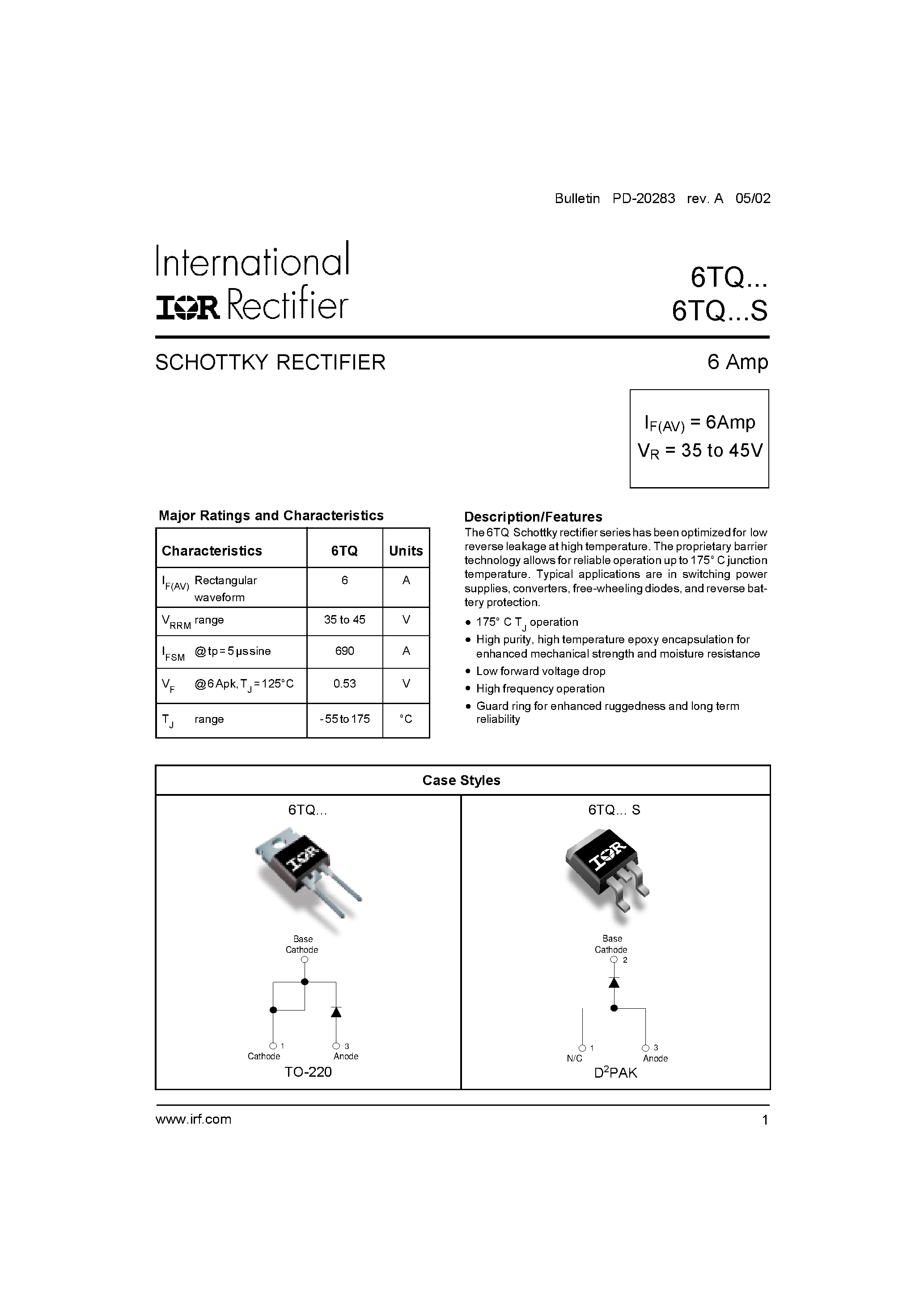 Datasheet 6TQ035S - SCHOTTKY RECTIFIER page 1