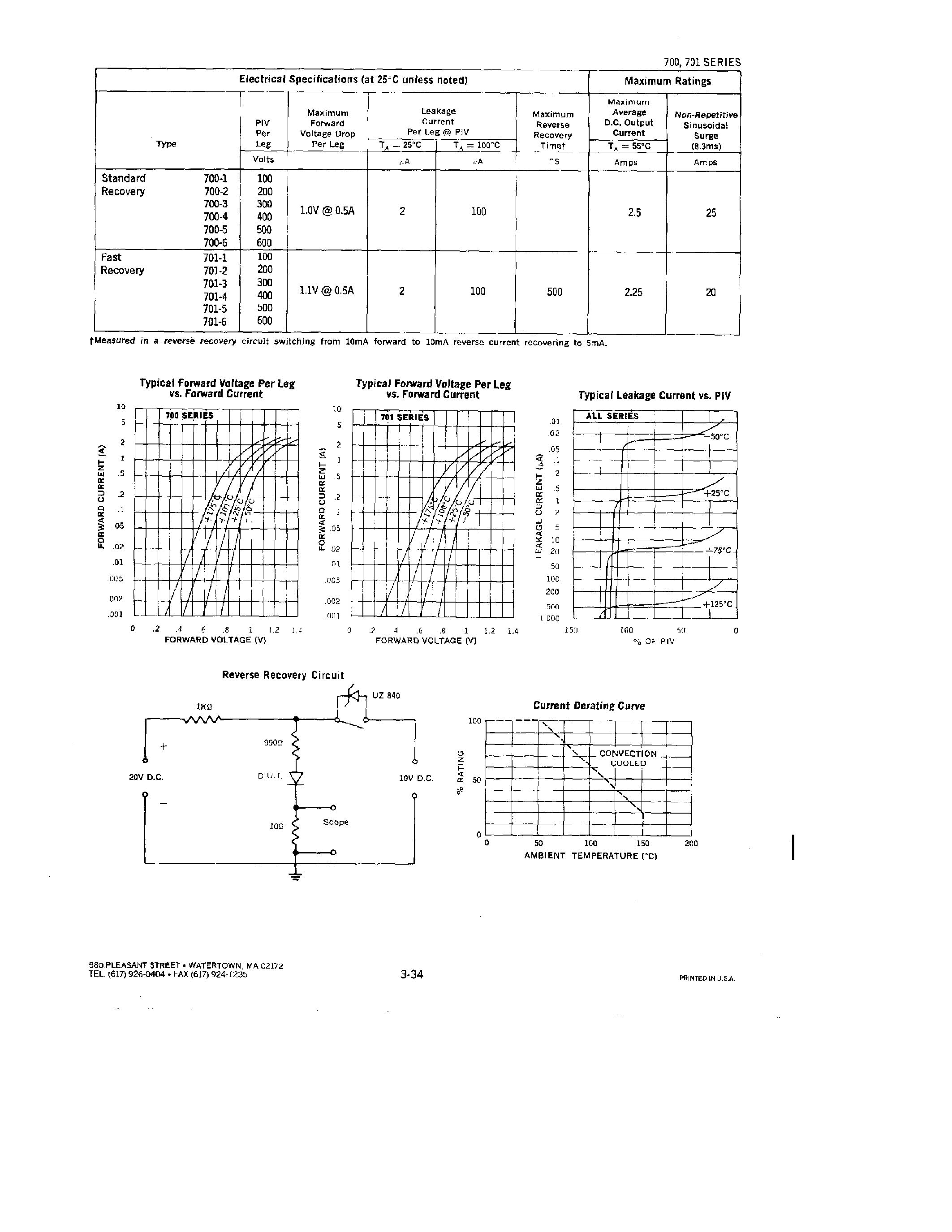 Datasheet 701-5 - RECTIFIERS ASSEMBLIES THREE PHASE BRIDGES/ 2.5 AMP/ STANDARD AND FAST RECOVERY page 2