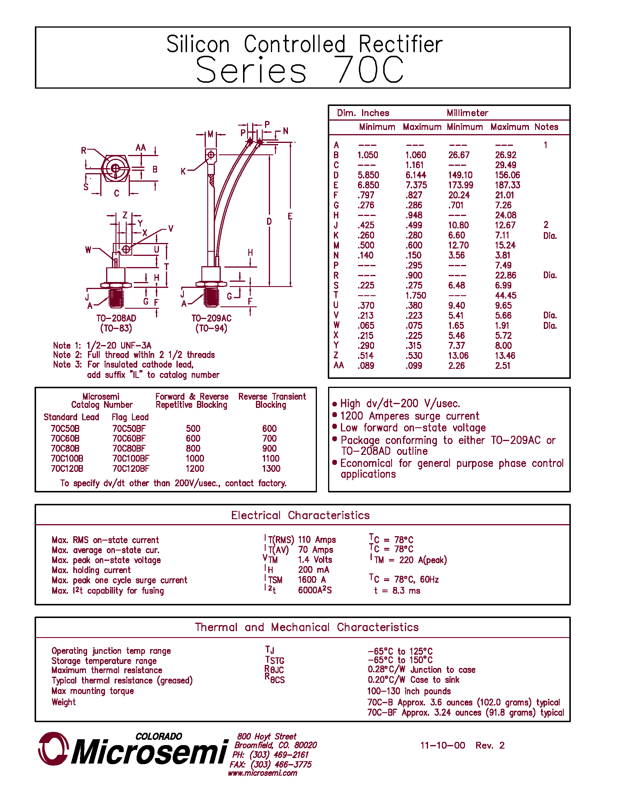 Datasheet 70C80B page 1 Datasheet 70C80B - Silicon Controlled Rectifier page 1