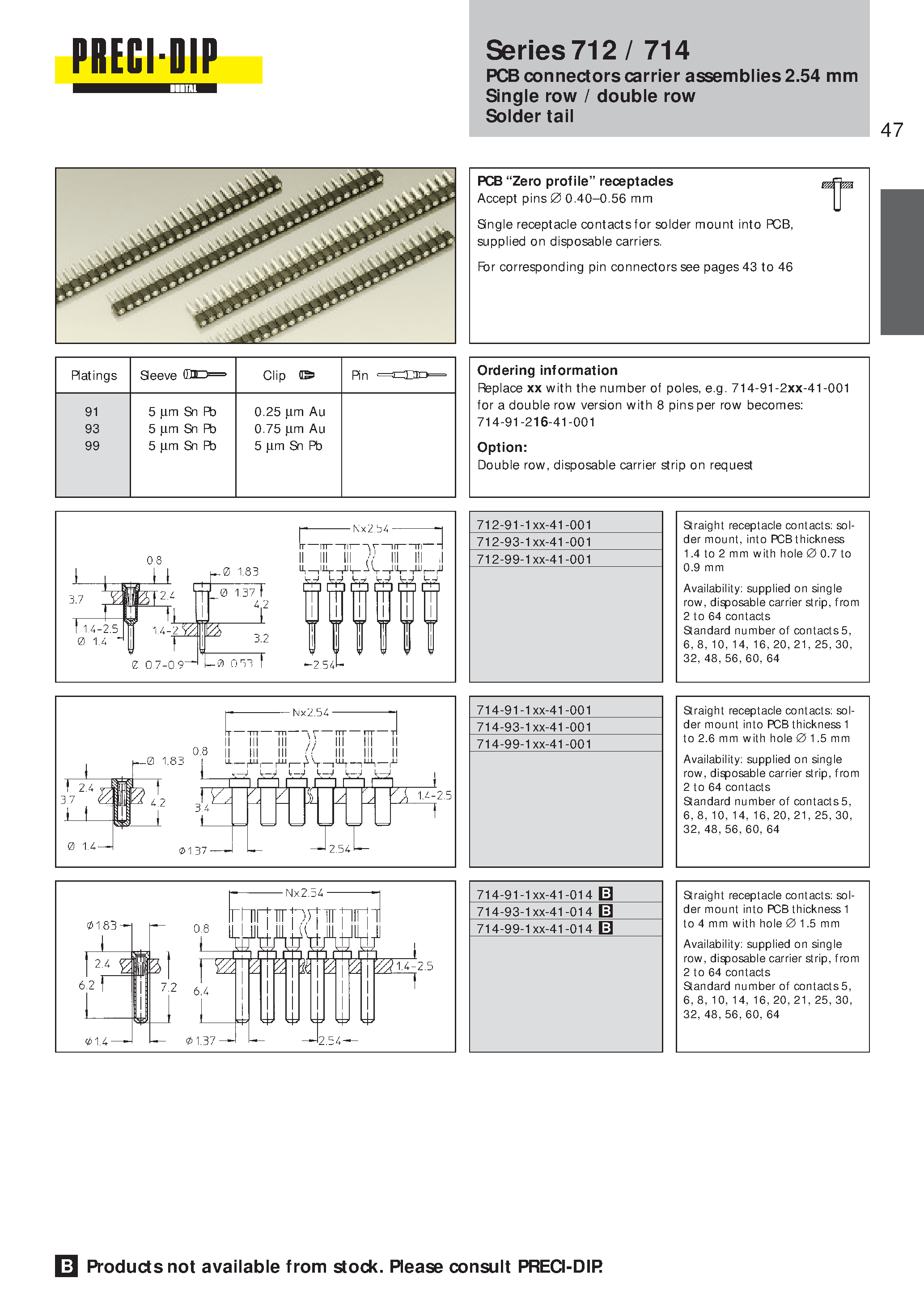 Datasheet 714-93-116-41-014 - PCB connectors carrier assemblies 2.54 mm Single row / double row Solder tail page 1