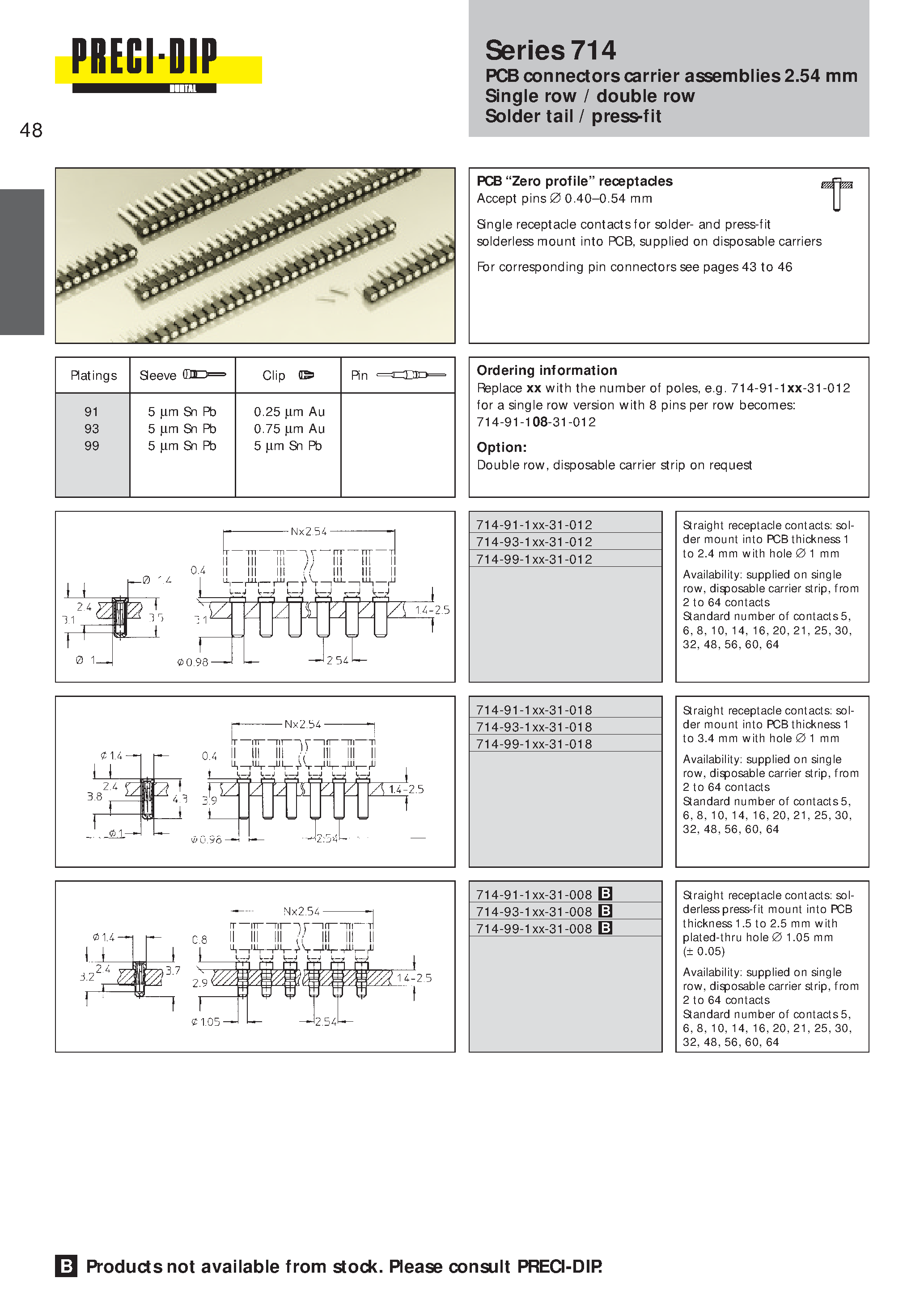 Datasheet 714-99-108-31-008 page 1 Datasheet 714-99-108-31-008 - PCB connectors carrier assemblies 2.54 mm Single row / double row Solder tail / press-fit page 1