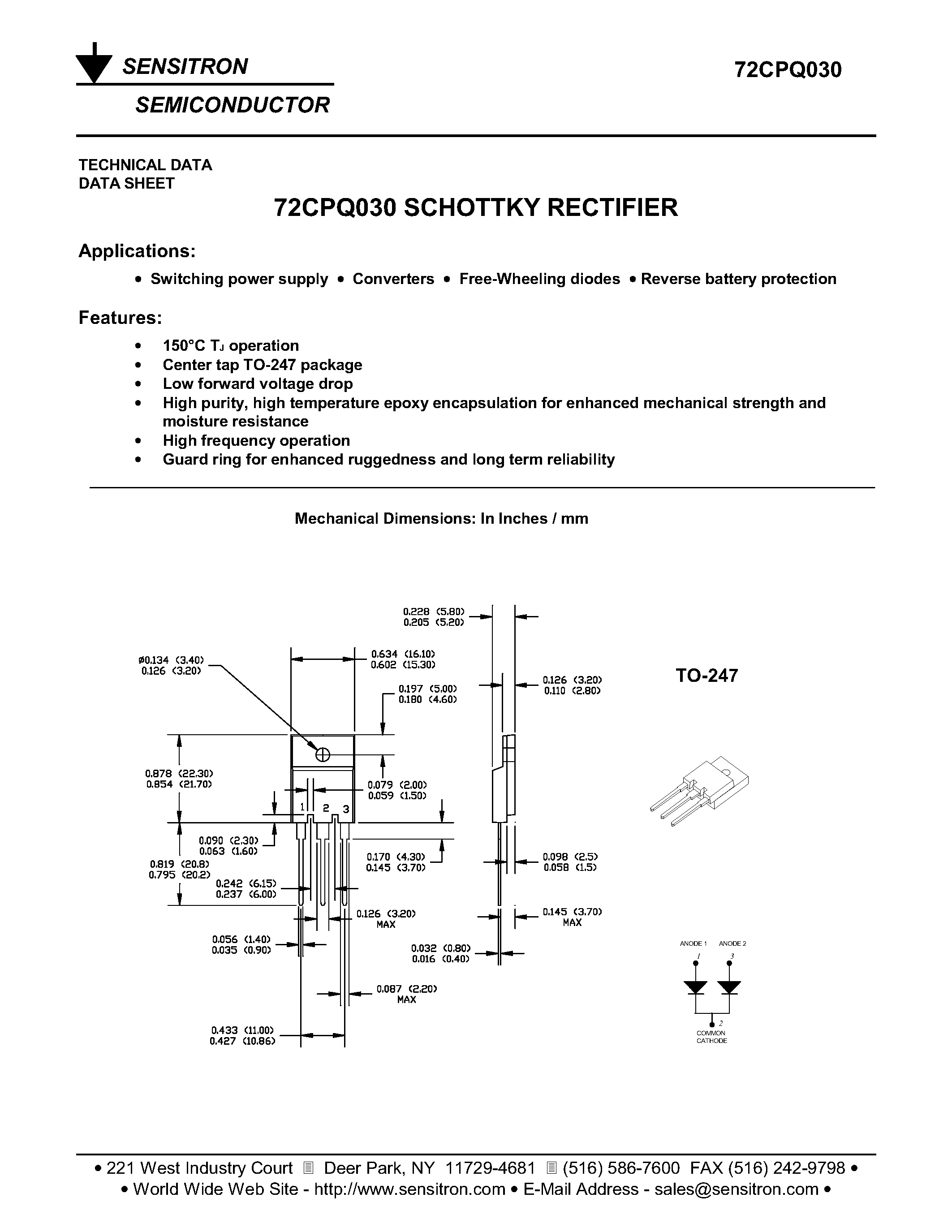 Datasheet 72cpq030 page 1 Datasheet 72cpq030 - SCHOTTKY RECTIFIER page 1