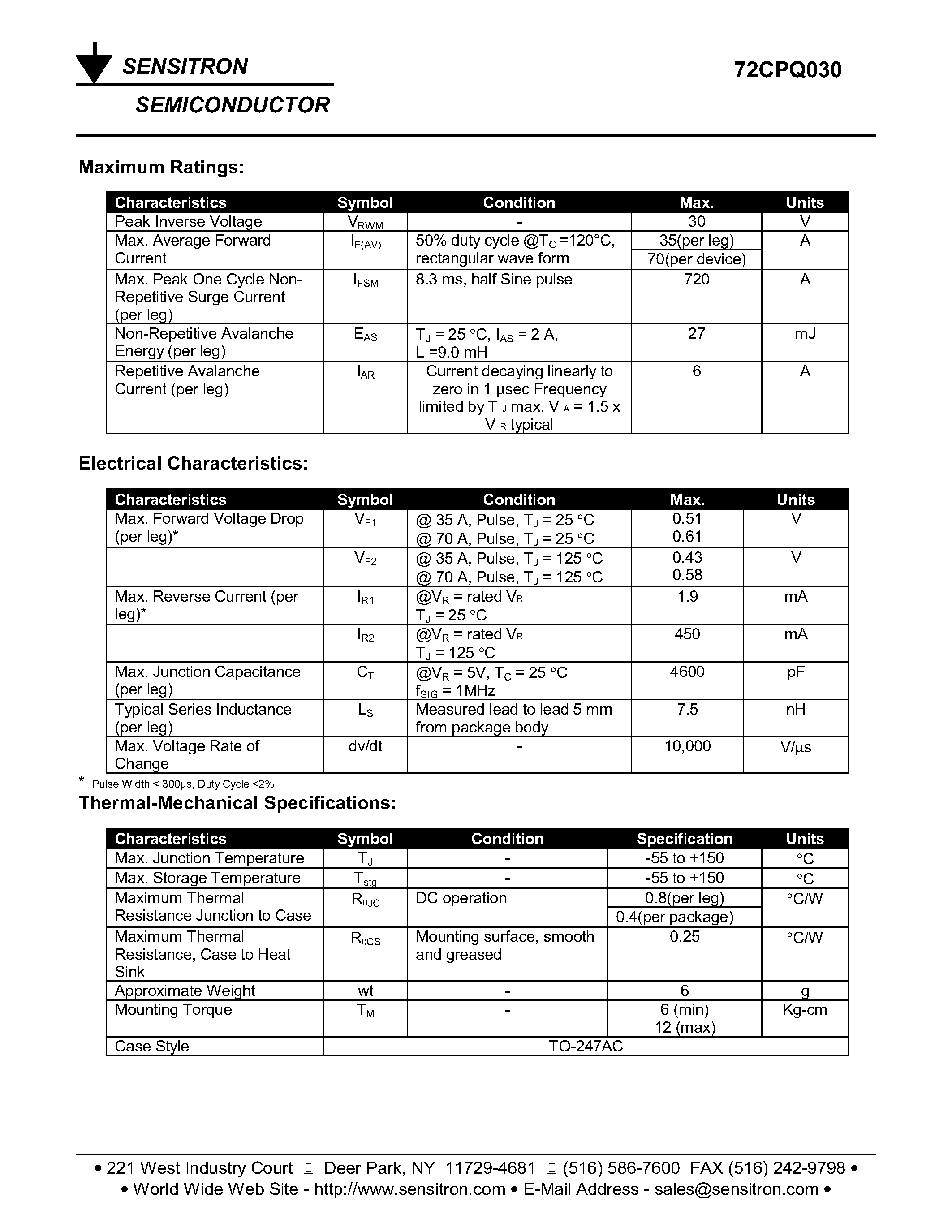 Datasheet 72cpq030 page 2 Datasheet 72cpq030 - SCHOTTKY RECTIFIER page 2
