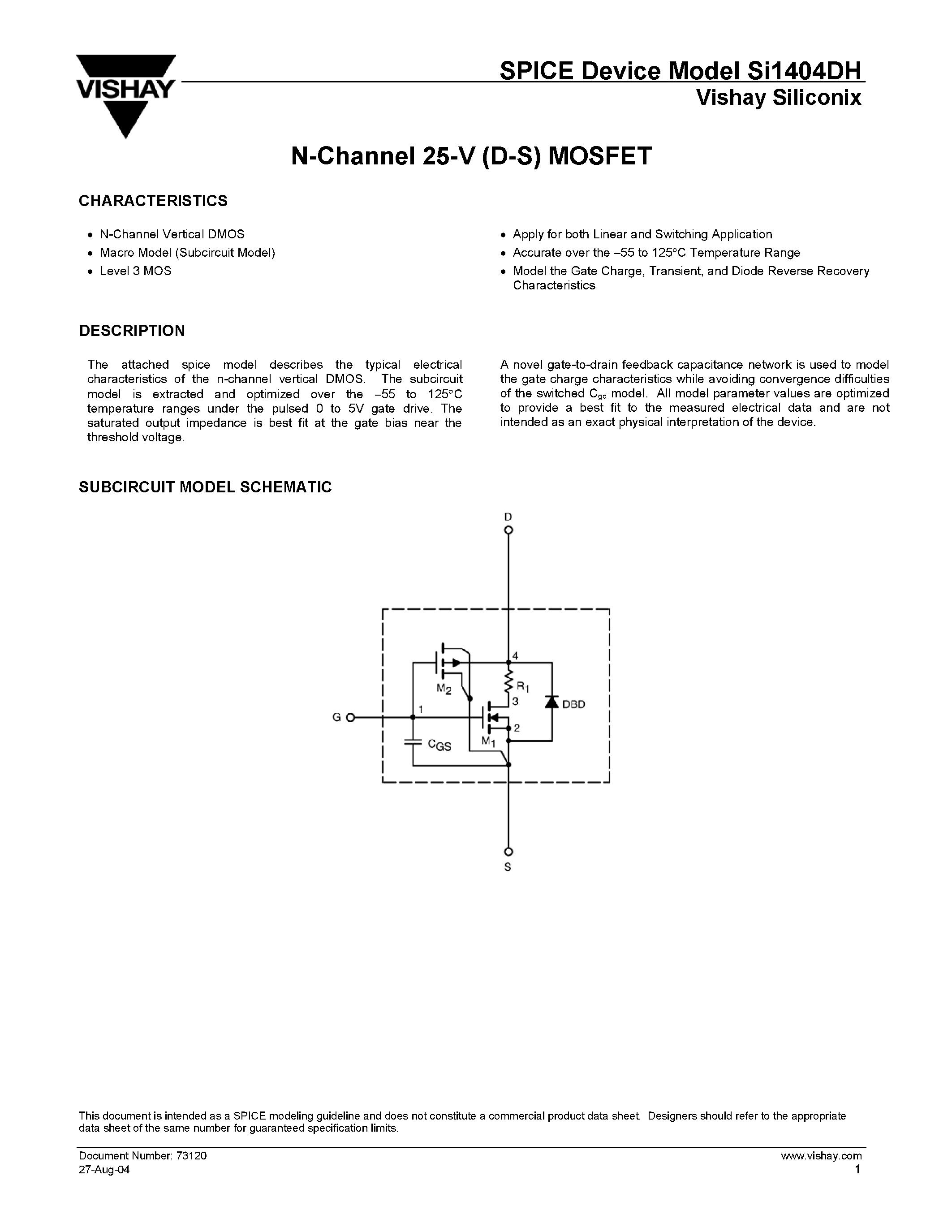 Datasheet 73120 - N-Channel 25-V (D-S) MOSFET page 1