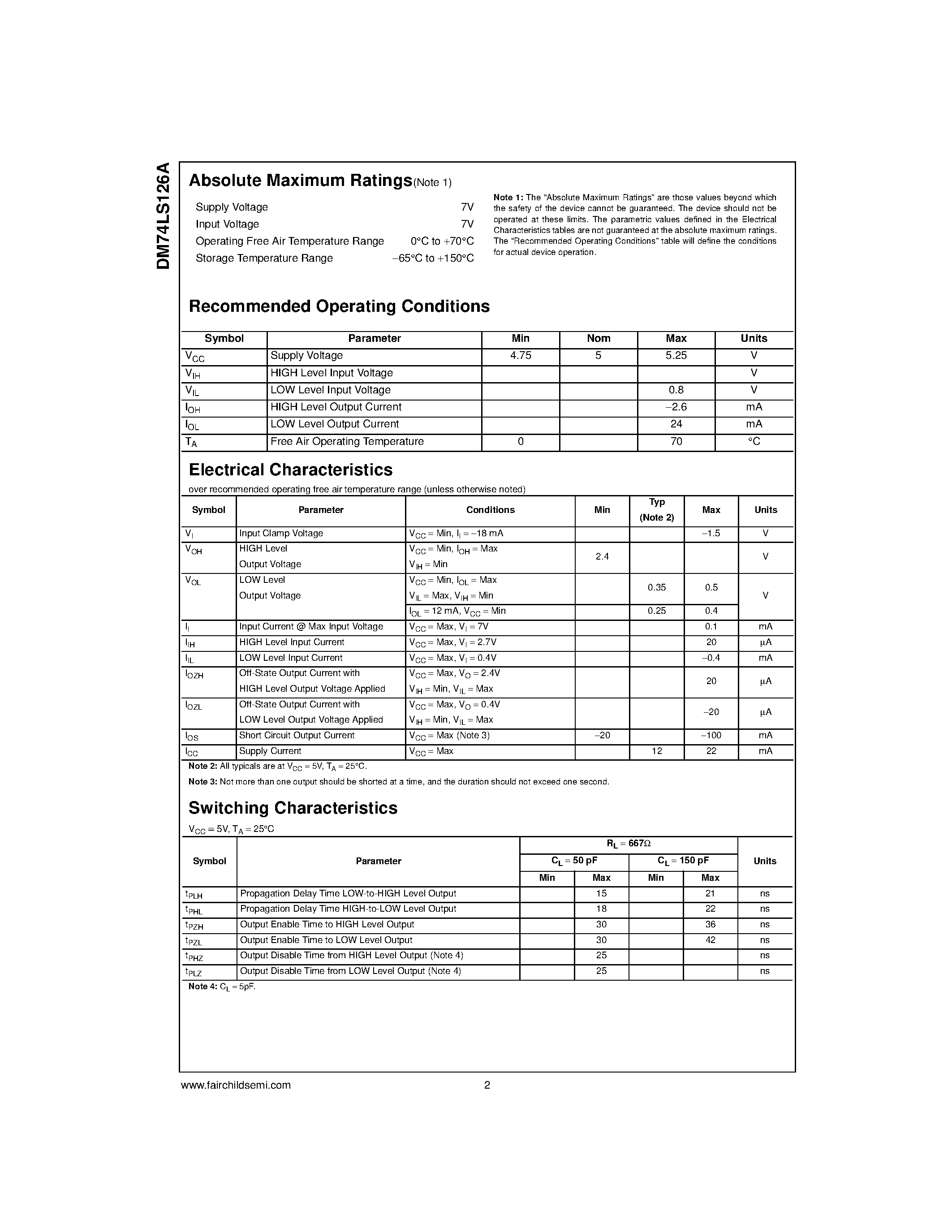 Datasheet 74126 - Quad 3-STATE Buffer page 2