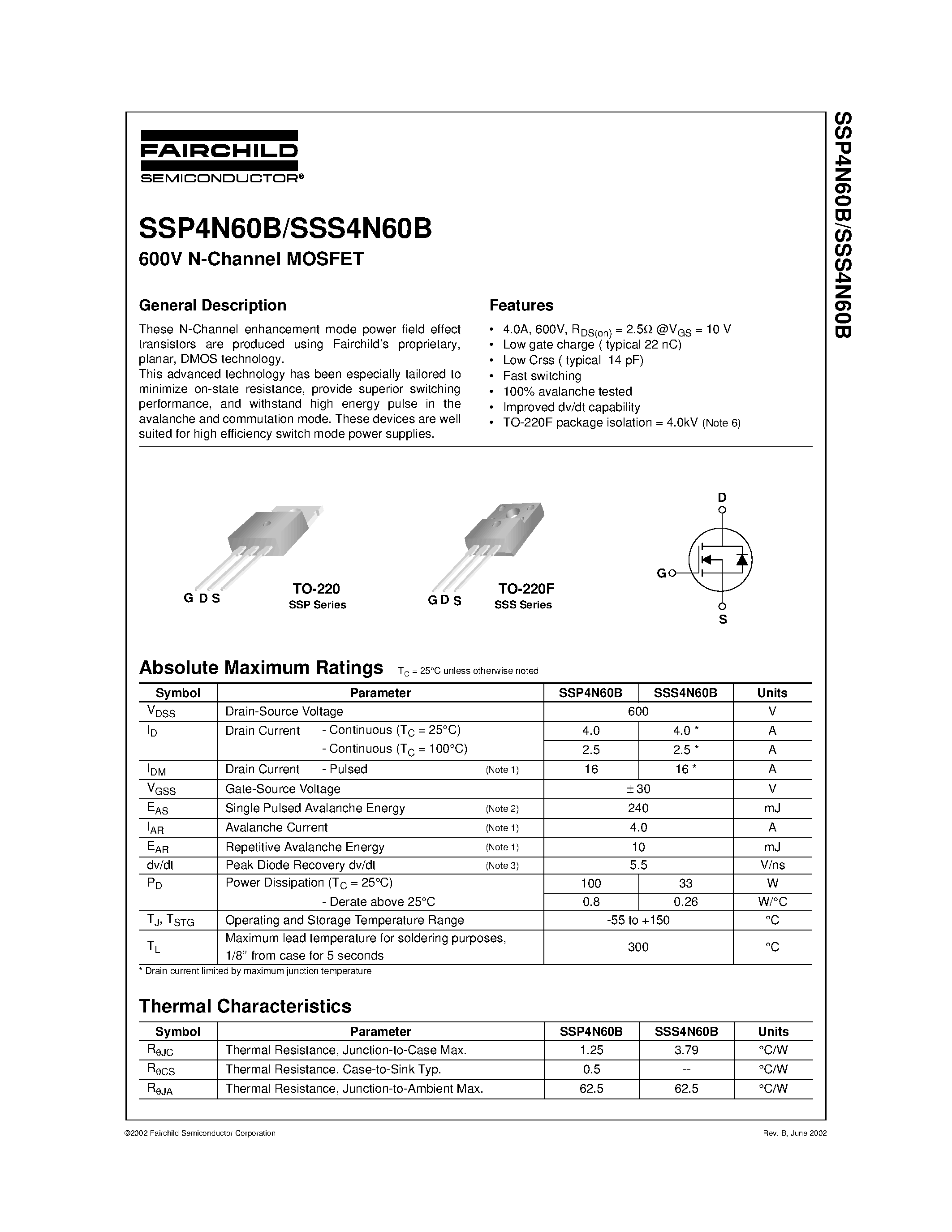 Даташит на микросхему SSP4N60B страница 1 Даташит SSP4N60B - 600V N-Channel MOSFET страница 1