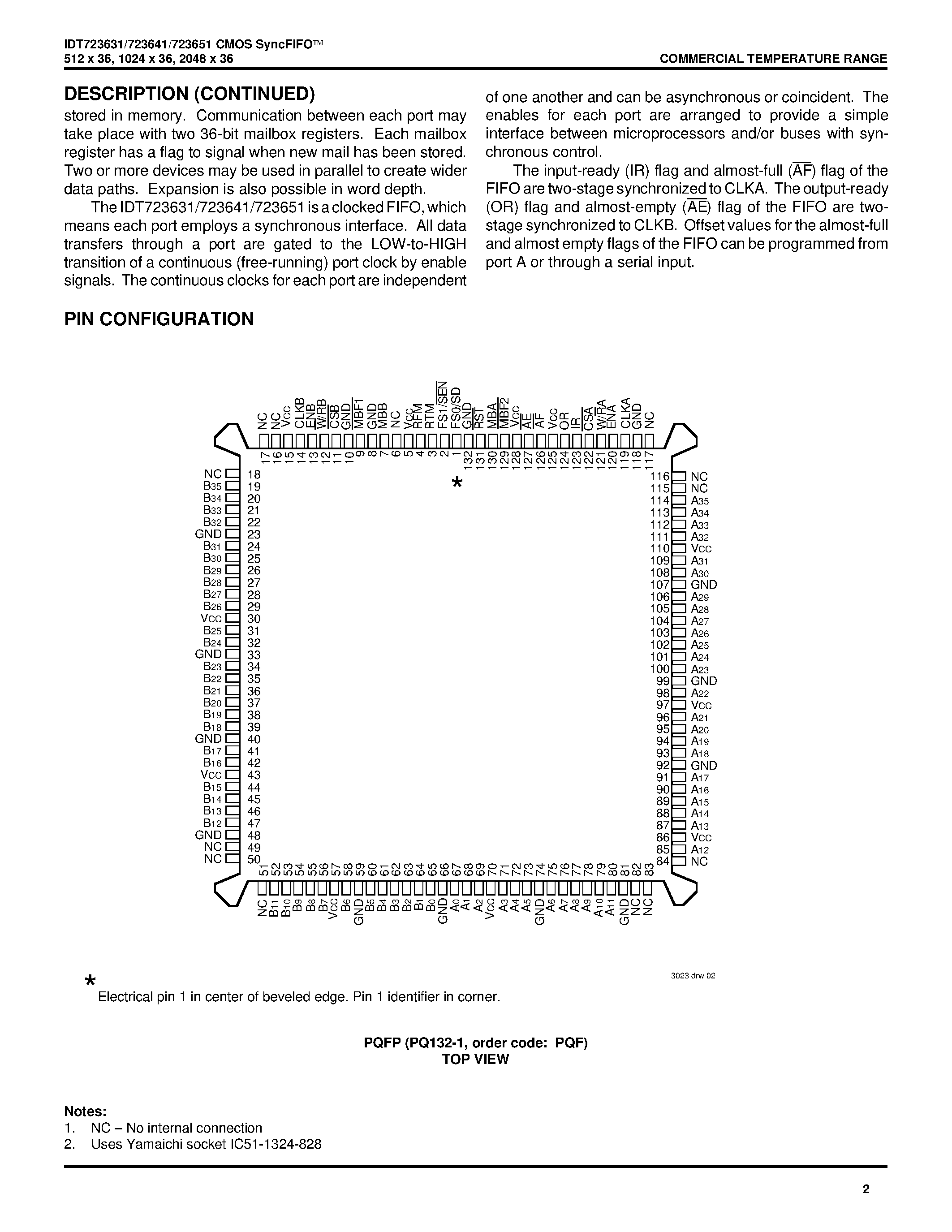 Datasheet IDT723631L30PF page 2 Datasheet IDT723631L30PF - CMOS SyncFIFOO 512 x 36/ 1024 x 36/ 2048 x 36 page 2