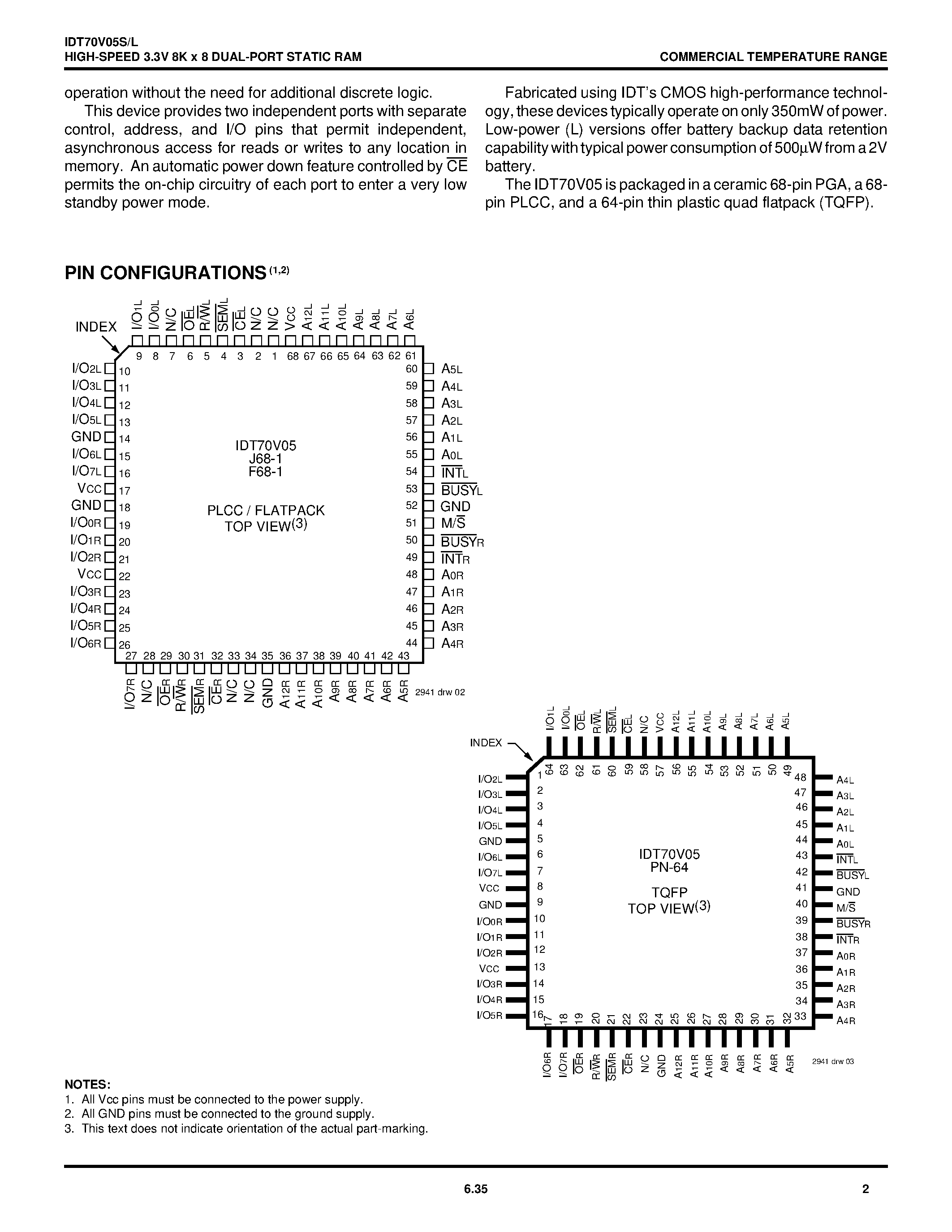 Datasheet IDT70V05 - HIGH-SPEED 3.3V 8K x 8 DUAL-PORT STATIC RAM page 2
