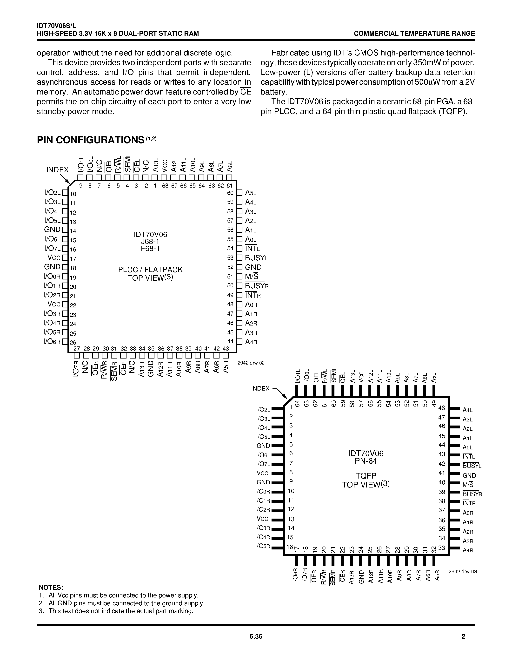 Datasheet IDT70V06 - HIGH-SPEED 3.3V 16K x 8 DUAL-PORT STATIC RAM page 2