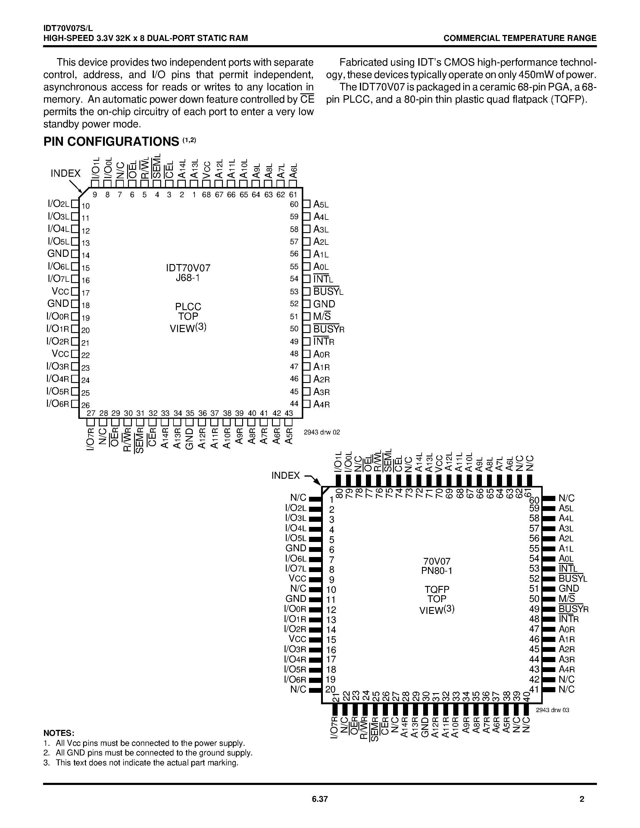 Datasheet IDT70V07 - HIGH-SPEED 3.3V 32K x 8 DUAL-PORT STATIC RAM page 2