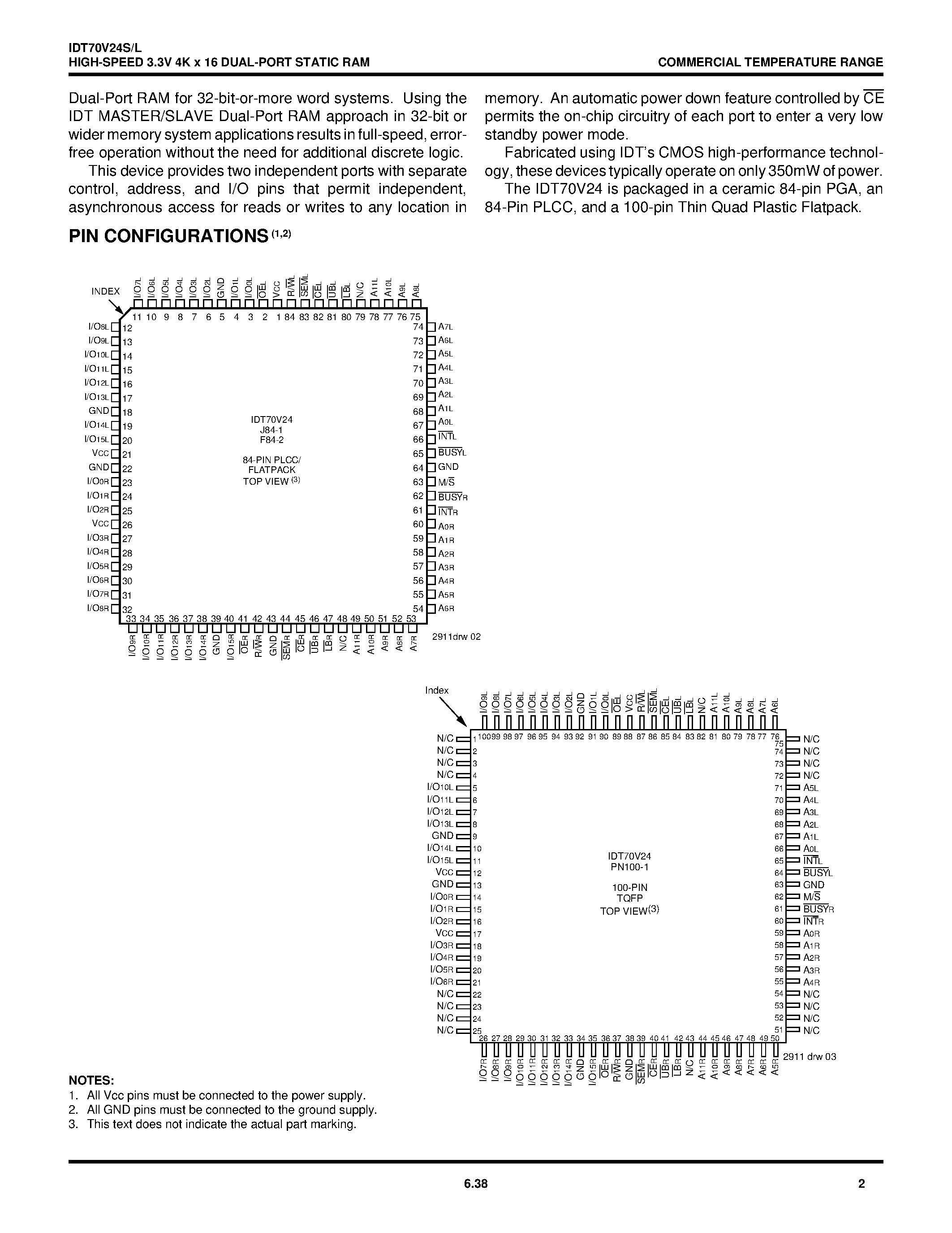 Datasheet IDT70V24 - HIGH-SPEED 3.3V 4K x 16 DUAL-PORT STATIC RAM page 2