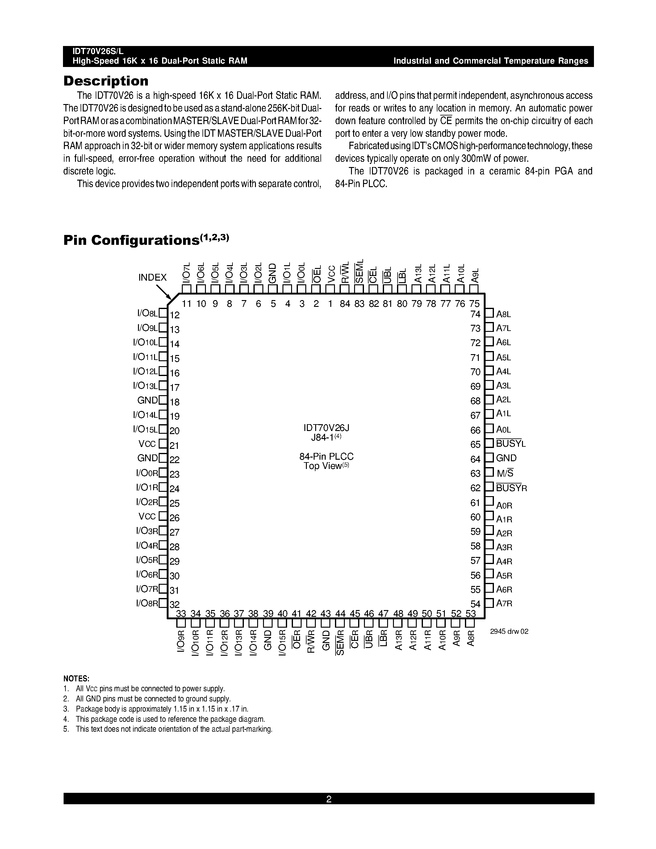 Даташит на микросхему IDT70V26 страница 2 Даташит IDT70V26 - HIGH-SPEED 3.3V 16K x 16 DUAL-PORT STATIC RAM страница 2