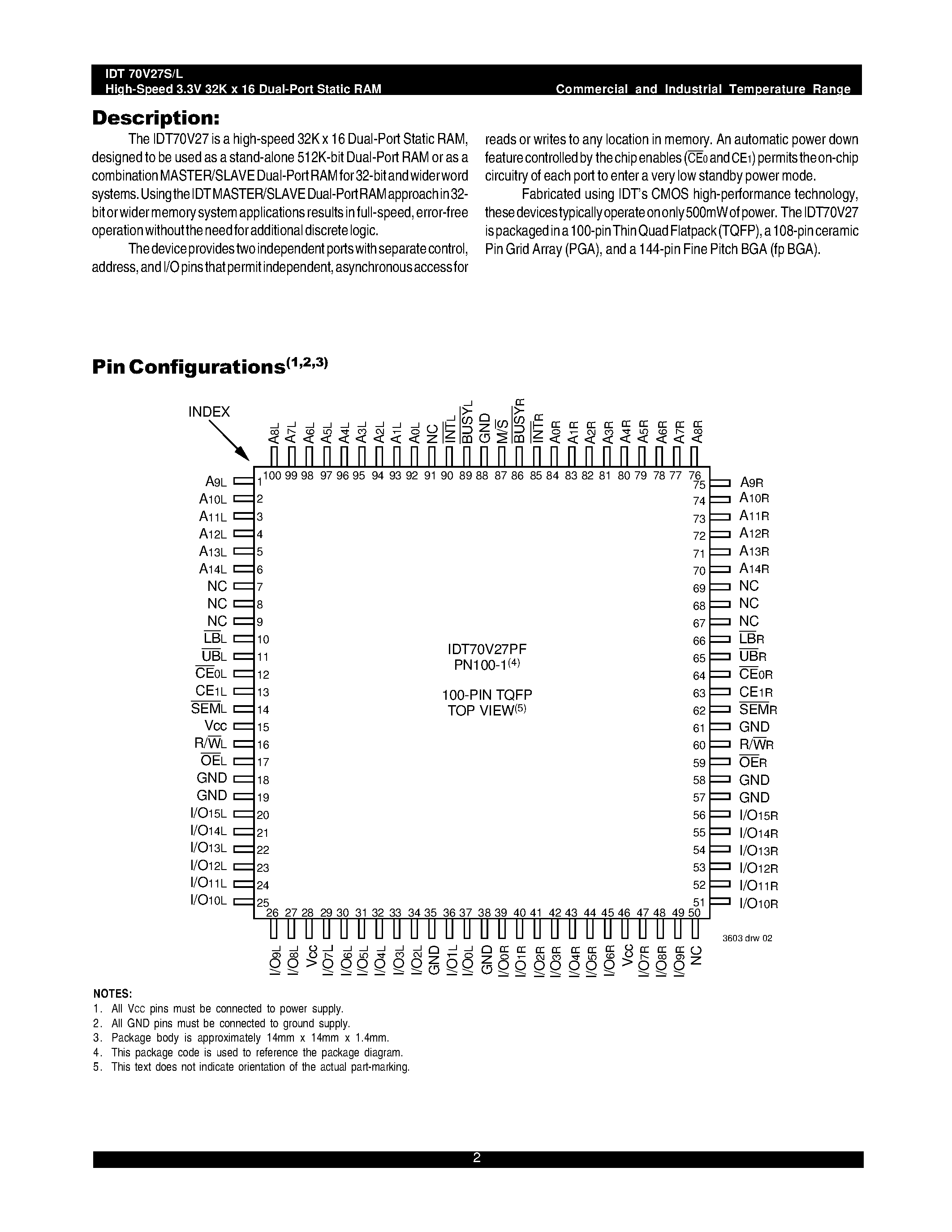 Datasheet IDT70V27 - HIGH-SPEED 3.3V 32K x 16 DUAL-PORT STATIC RAM page 2