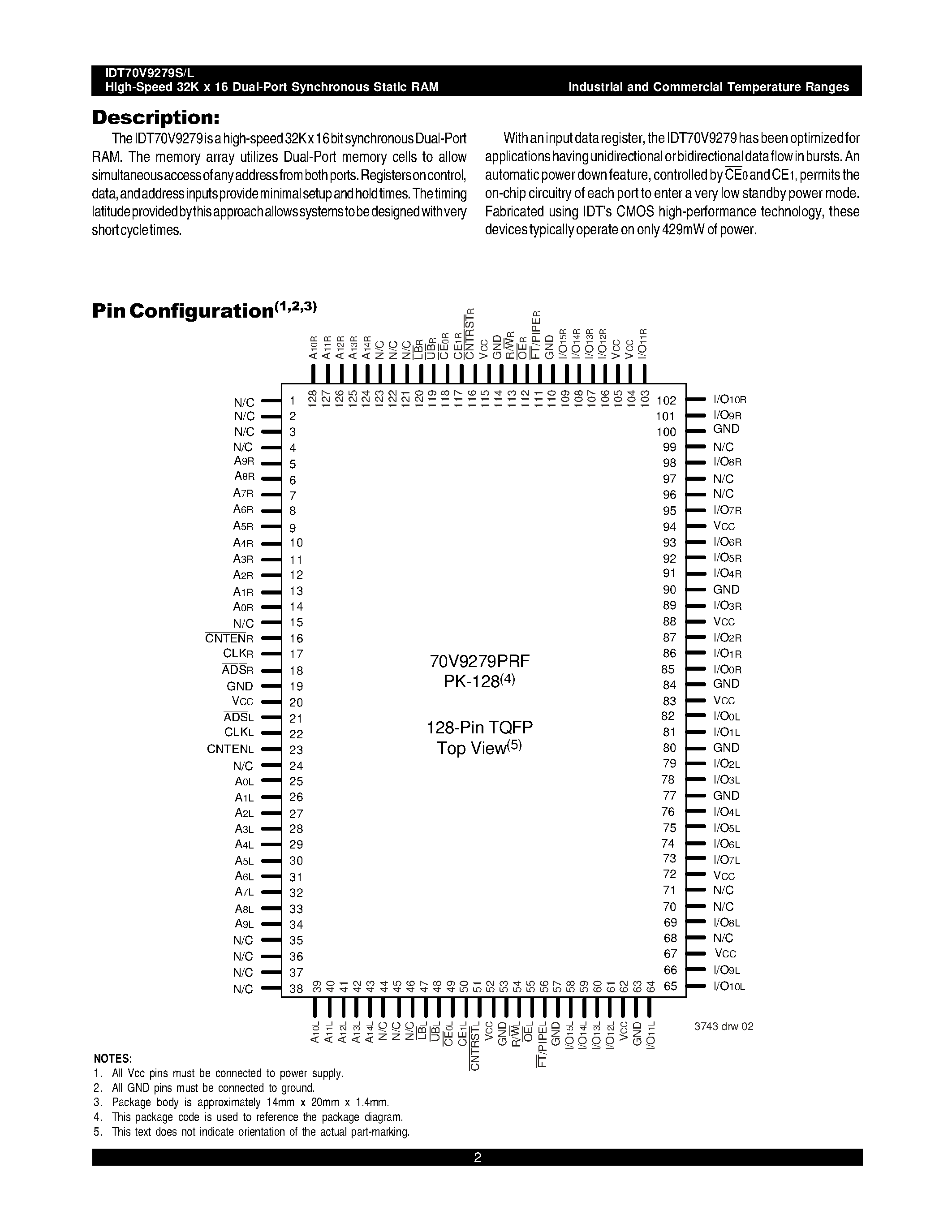 Datasheet IDT70V9279L - HIGH-SPEED 3.3V 32K x 16 SYNCHRONOUS DUAL-PORT STATIC RAM page 2