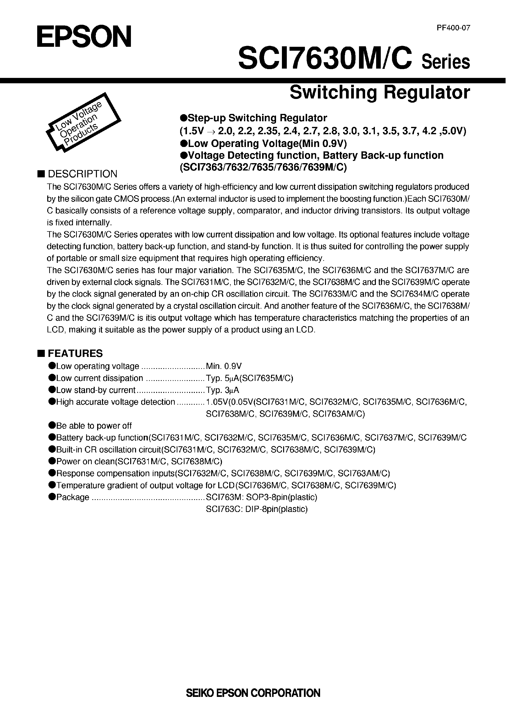 Datasheet SCI7630 page 1 Datasheet SCI7630 - Switching Regulator page 1