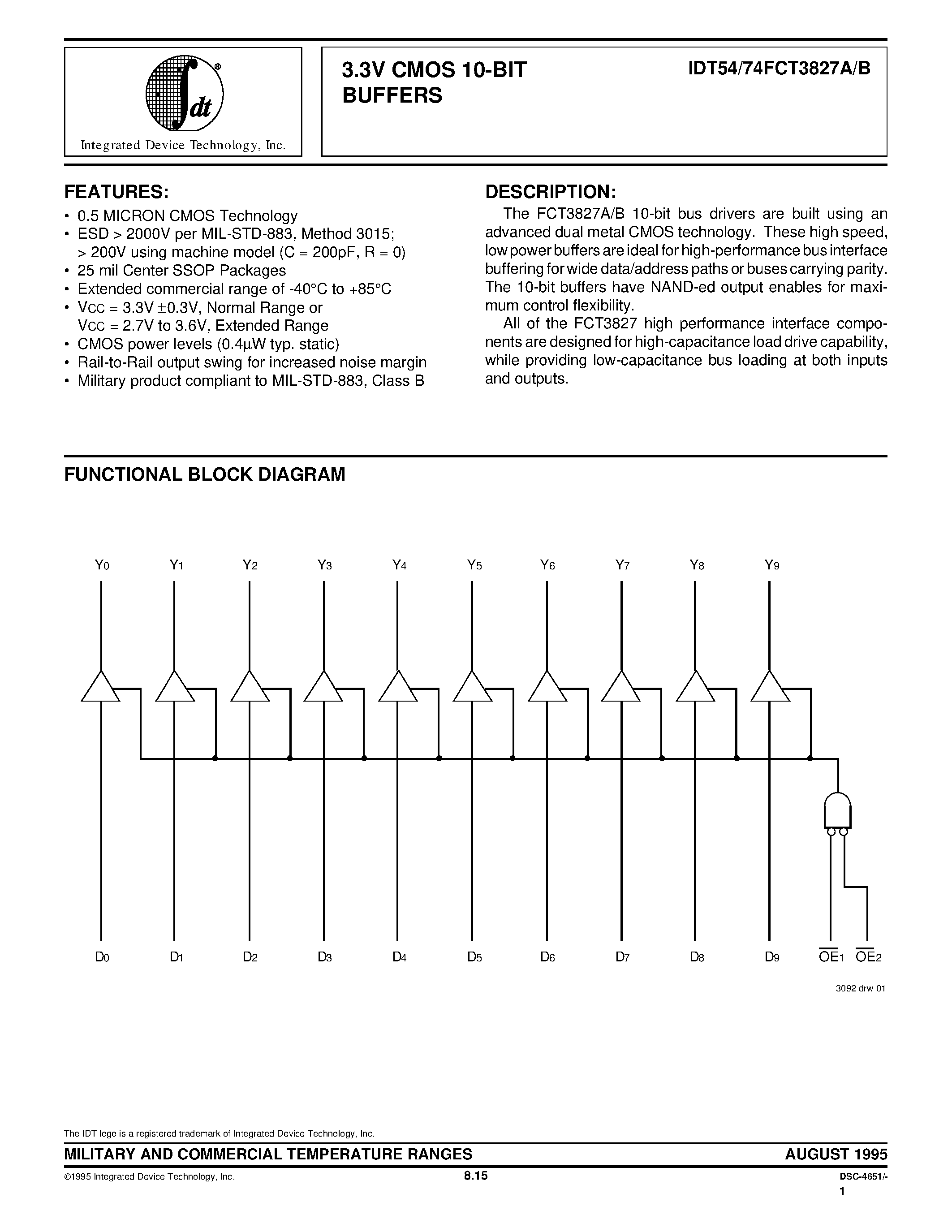 Datasheet IDT74FCT3827ASO - 3.3V CMOS 10-BIT BUFFERS page 1