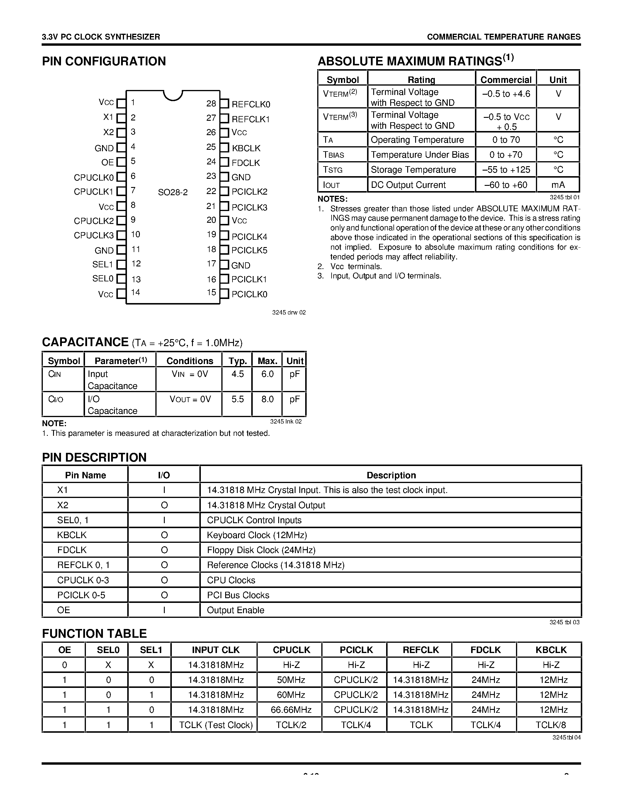 Datasheet IDT74FCT3907 - 3.3V PENTIUM CLOCK SYNTHESIZER page 2