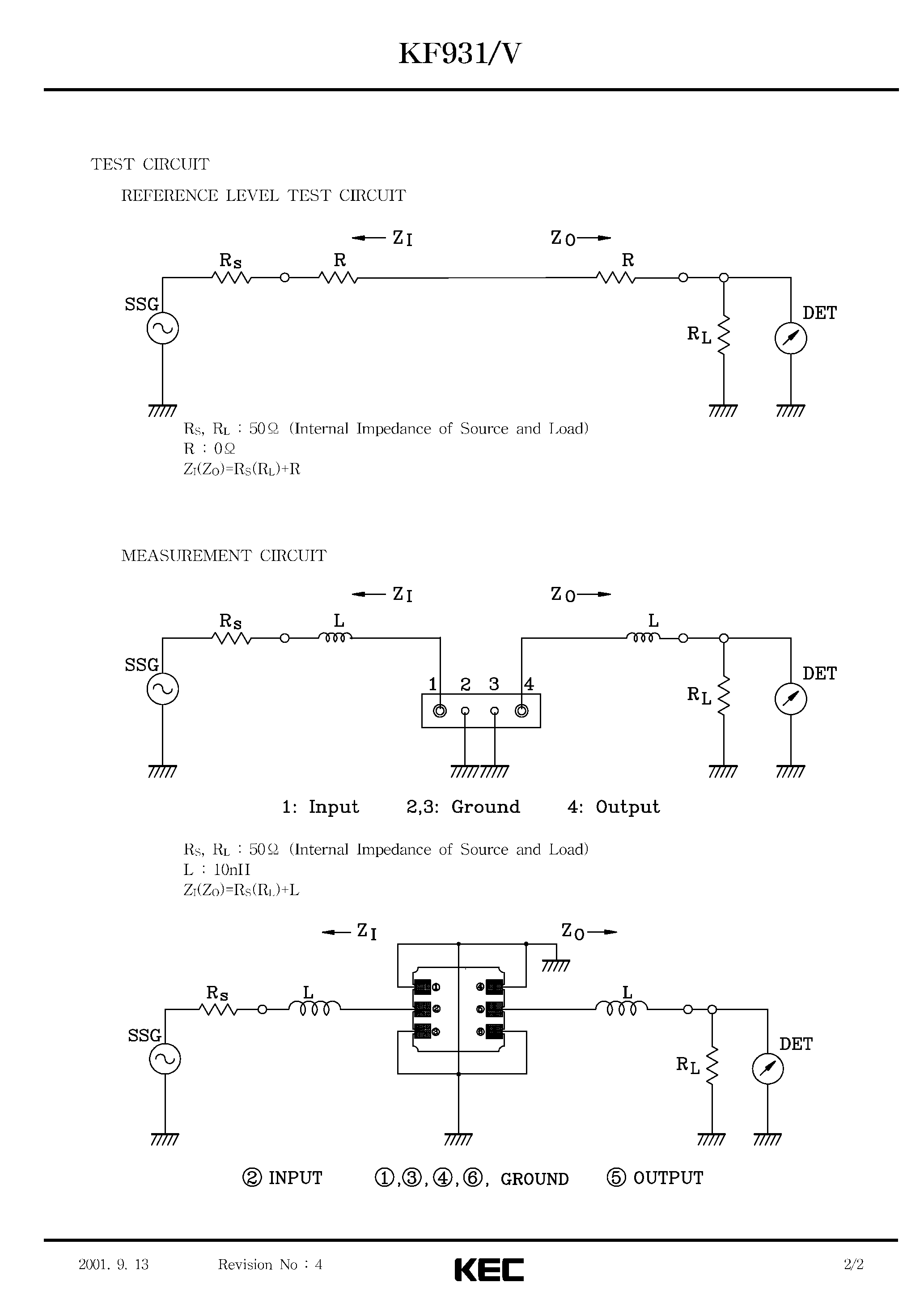 Даташит KF931 - SPECIFICATIONS FOR SAW FILTER(BAND PASS FILTERS FOR RF CIRCUITS OF CORDLESS PHONE(CT-1+) страница 2
