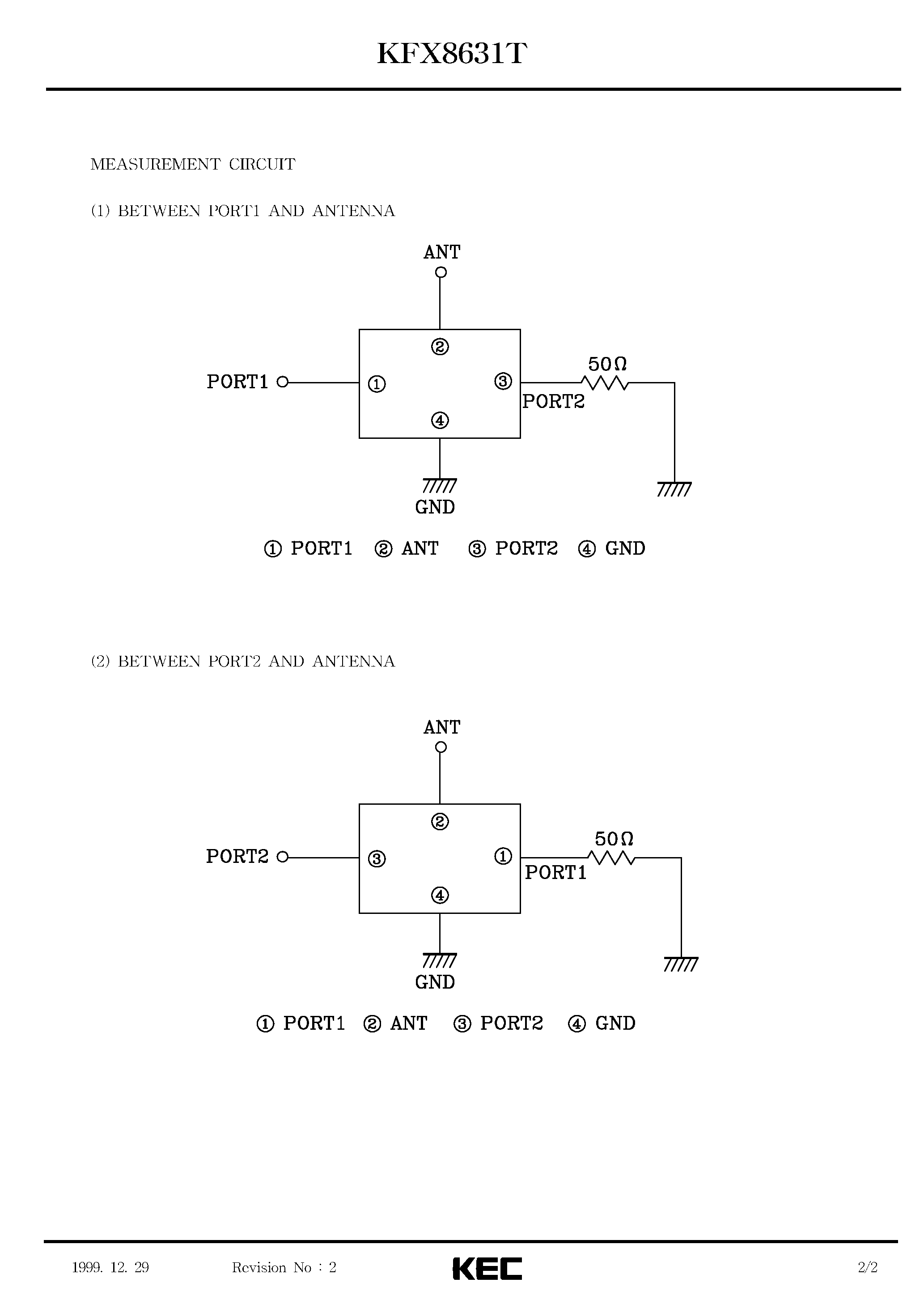 Даташит на микросхему KFX8631T страница 2 Даташит KFX8631T - SPECIFICATIONS FOR SAW DUPLEXER (RF DUPLEXER FOR CORDLESS PHONE CT-1) страница 2