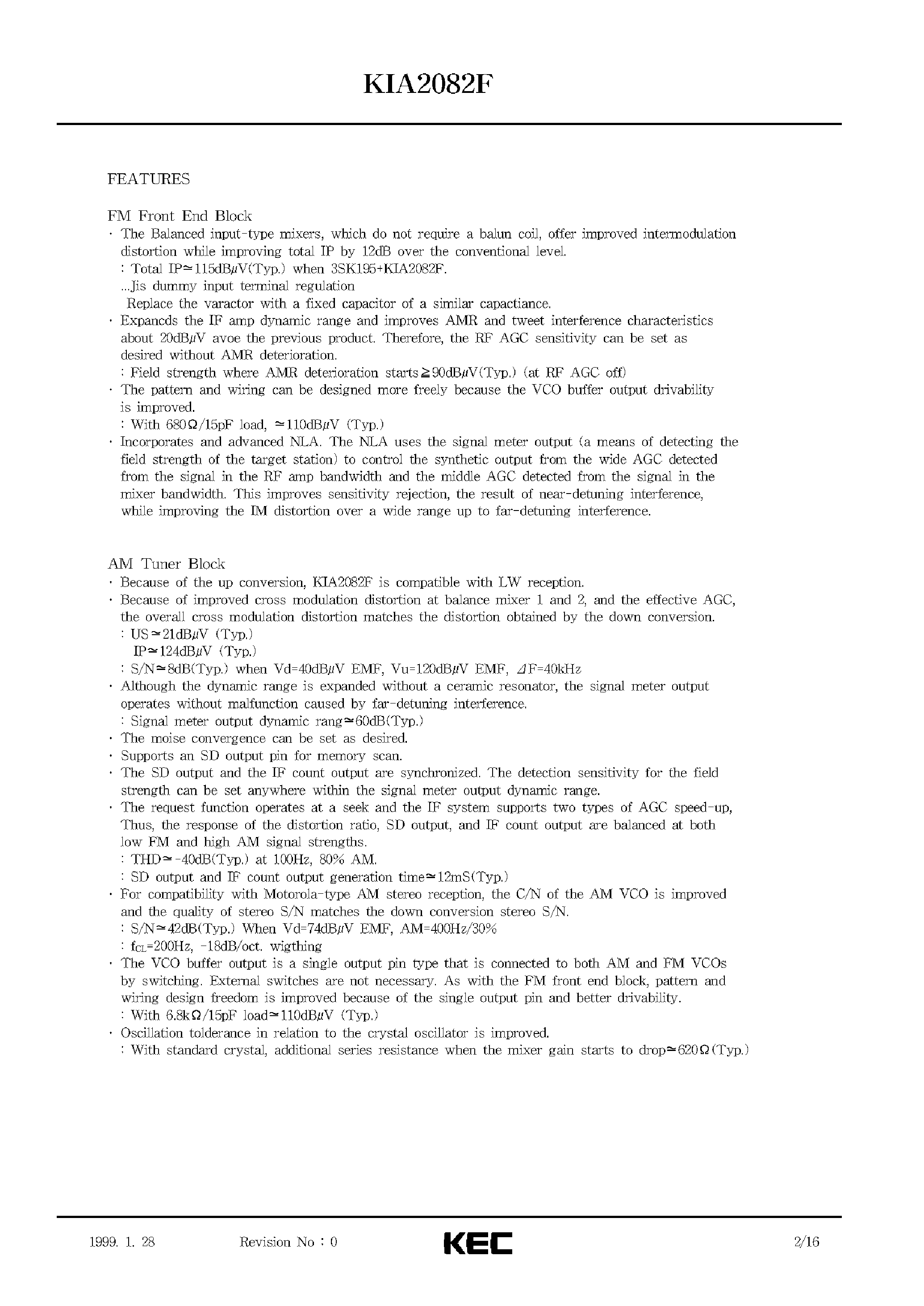 Datasheet KIA2082F page 2 Datasheet KIA2082F - BIPOLAR LINEAR INTEGRATED CIRCUIT (ADVANCED RF PROCESSOR) page 2