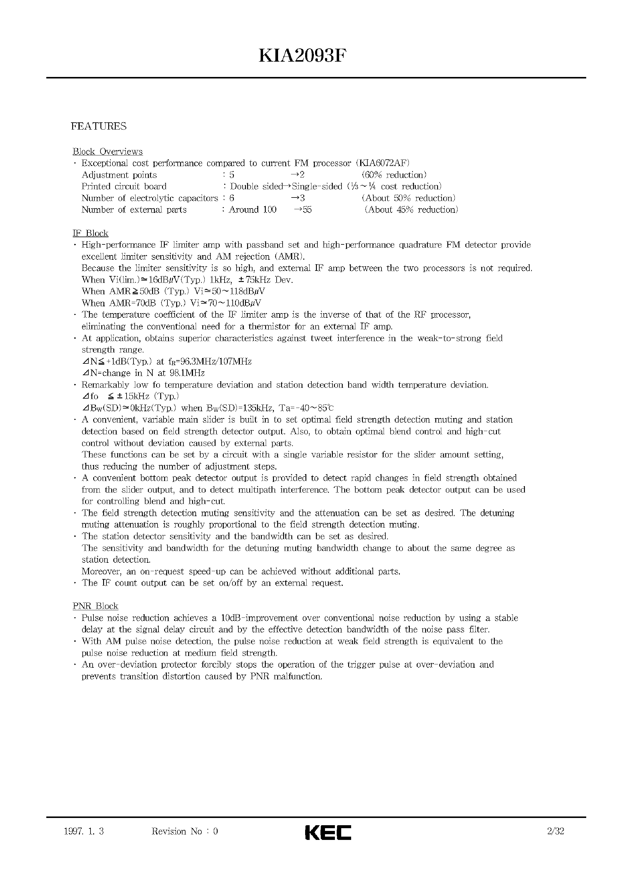 Datasheet KIA2093 - BIPOLAR LINEAR INTEGRATED CIRCUIT (ADVANCED RF PROCESSOR) page 2