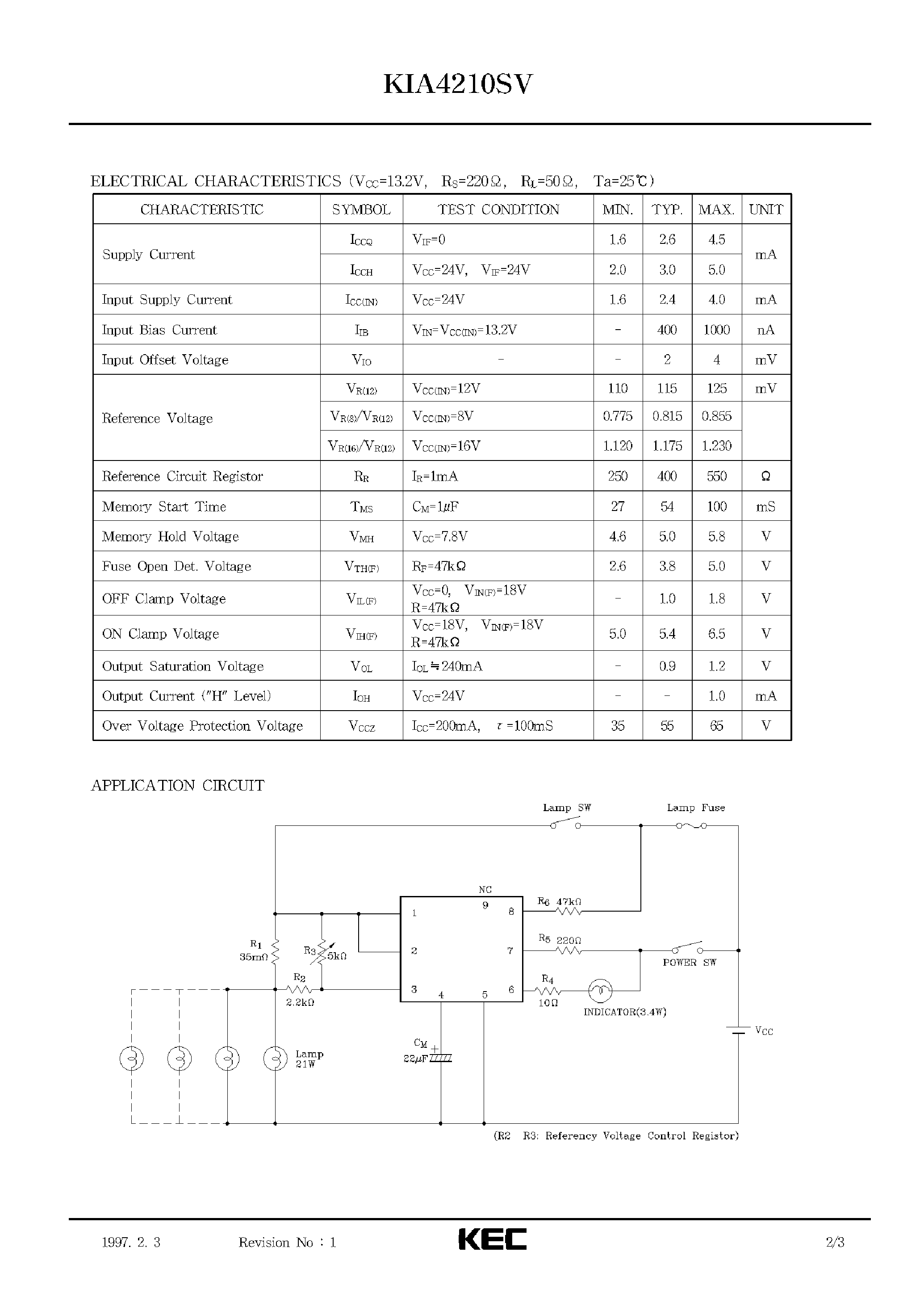 Datasheet KIA4210SV page 2 Datasheet KIA4210SV - BIPOLAR LINEAR INTEGRATED CIRCUIT (LAMP FAILURE INDICATOR) page 2
