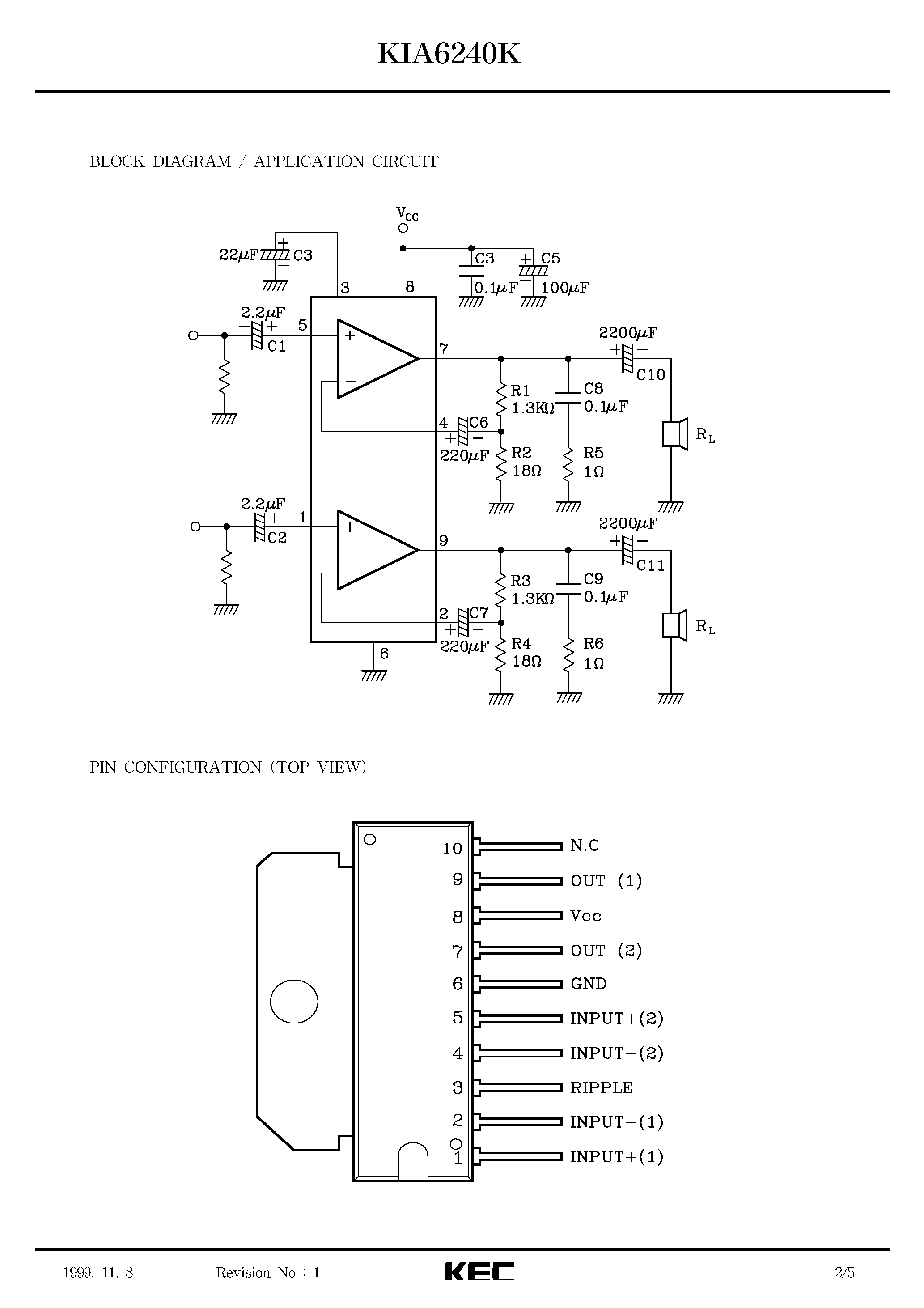 Datasheet KIA6240K - BIPOLAR LINEAR INTEGRATED CIRCUIT (DUAL AUDIO POWER AMPLIFIER) page 2