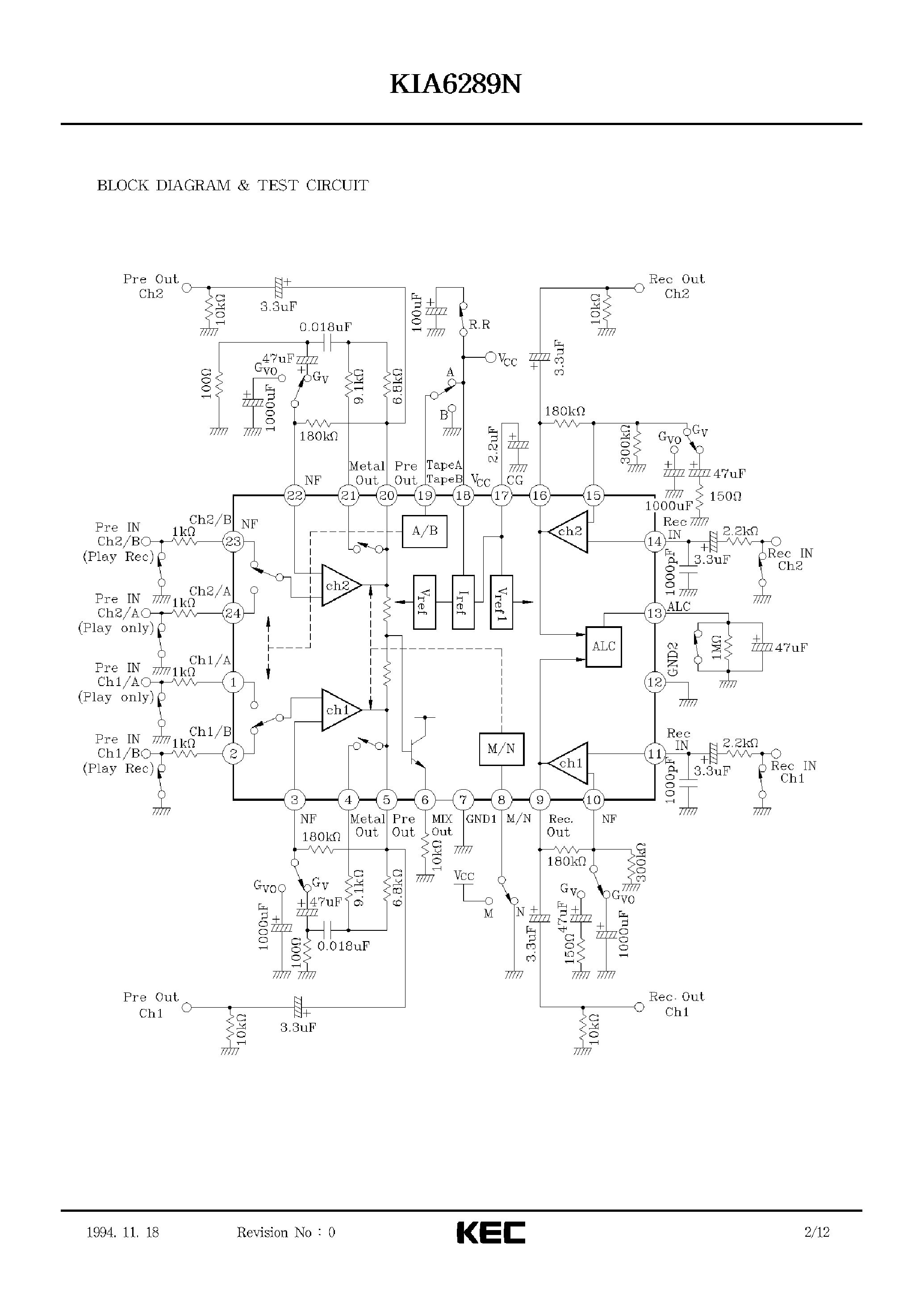 Datasheet KIA6289N - BIPOLAR LINEAR INTEGRATED CIRCUIT (QUAD PREAMPLIFIER FOR DOUBLE CASSETTE TAPE RECORDER) page 2