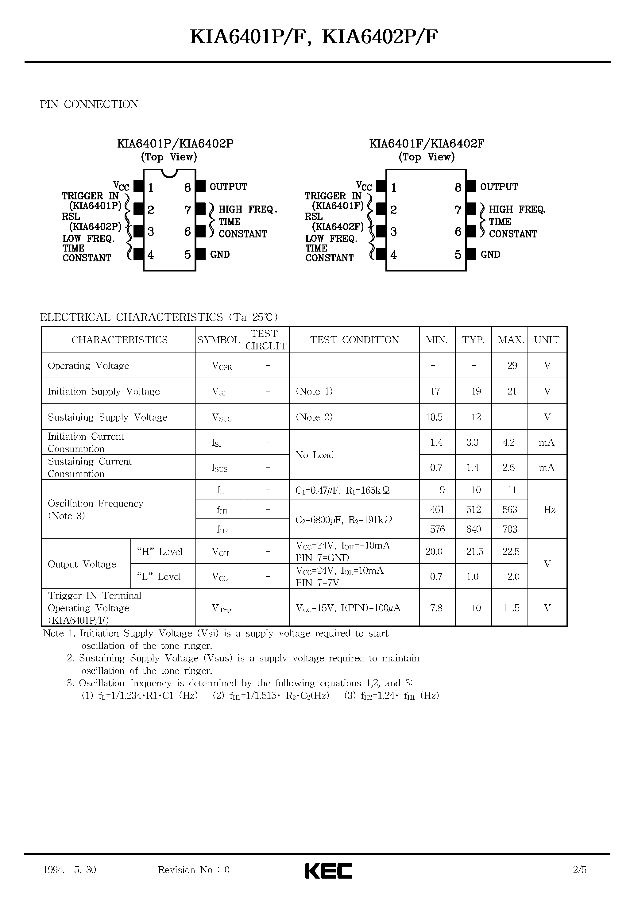 Datasheet KIA6401 - BIPOLAR LINEAR INTEGRATED CIRCUIT (TONE RINGER FOR TELE PHONE) page 2