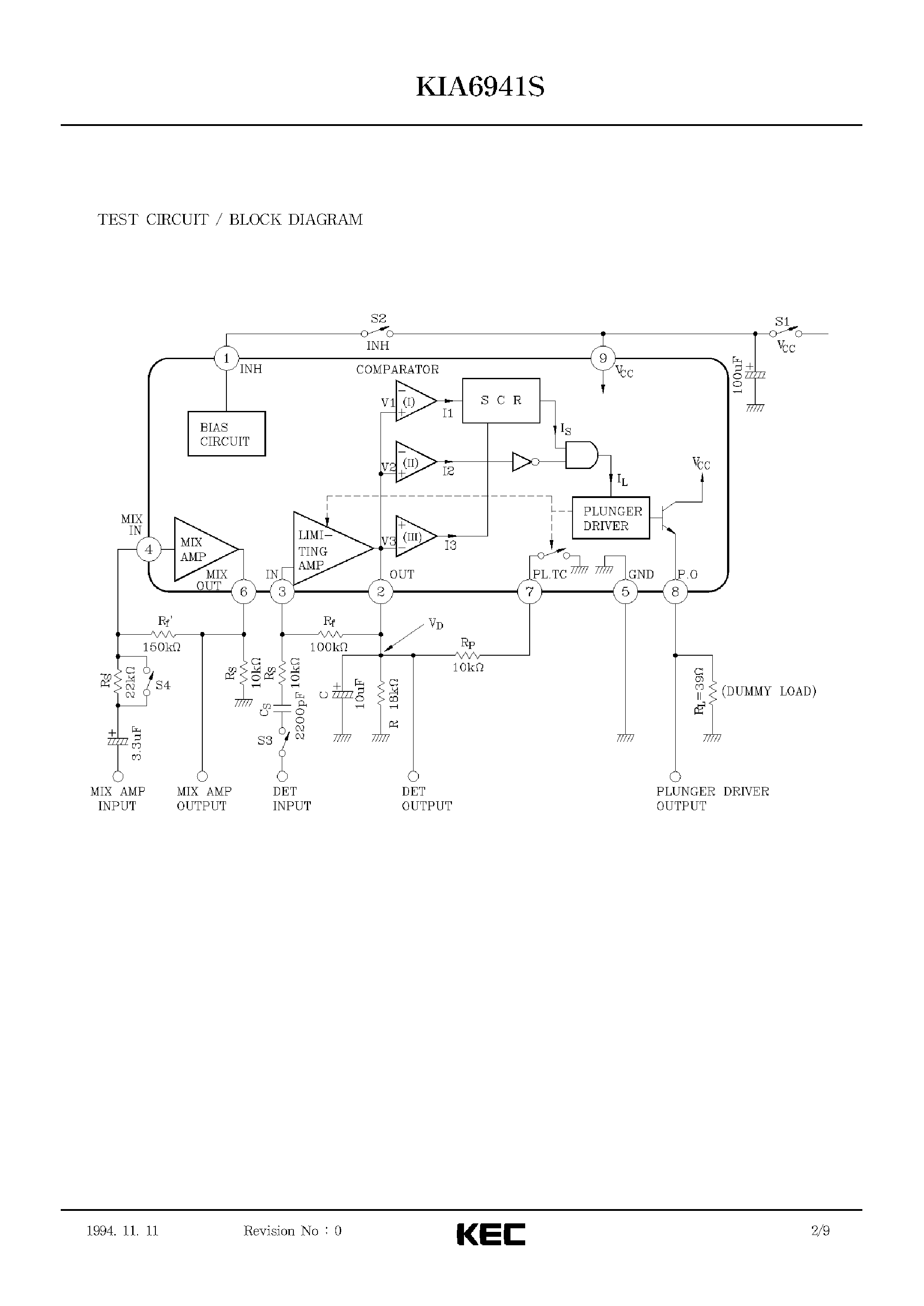 Datasheet KIA6941S - BIPOLAR LINEAR INTEGRATED CIRCUIT (INTERPROGRAM SENSOR FOR CASSETTE TAPE PLAYER) page 2