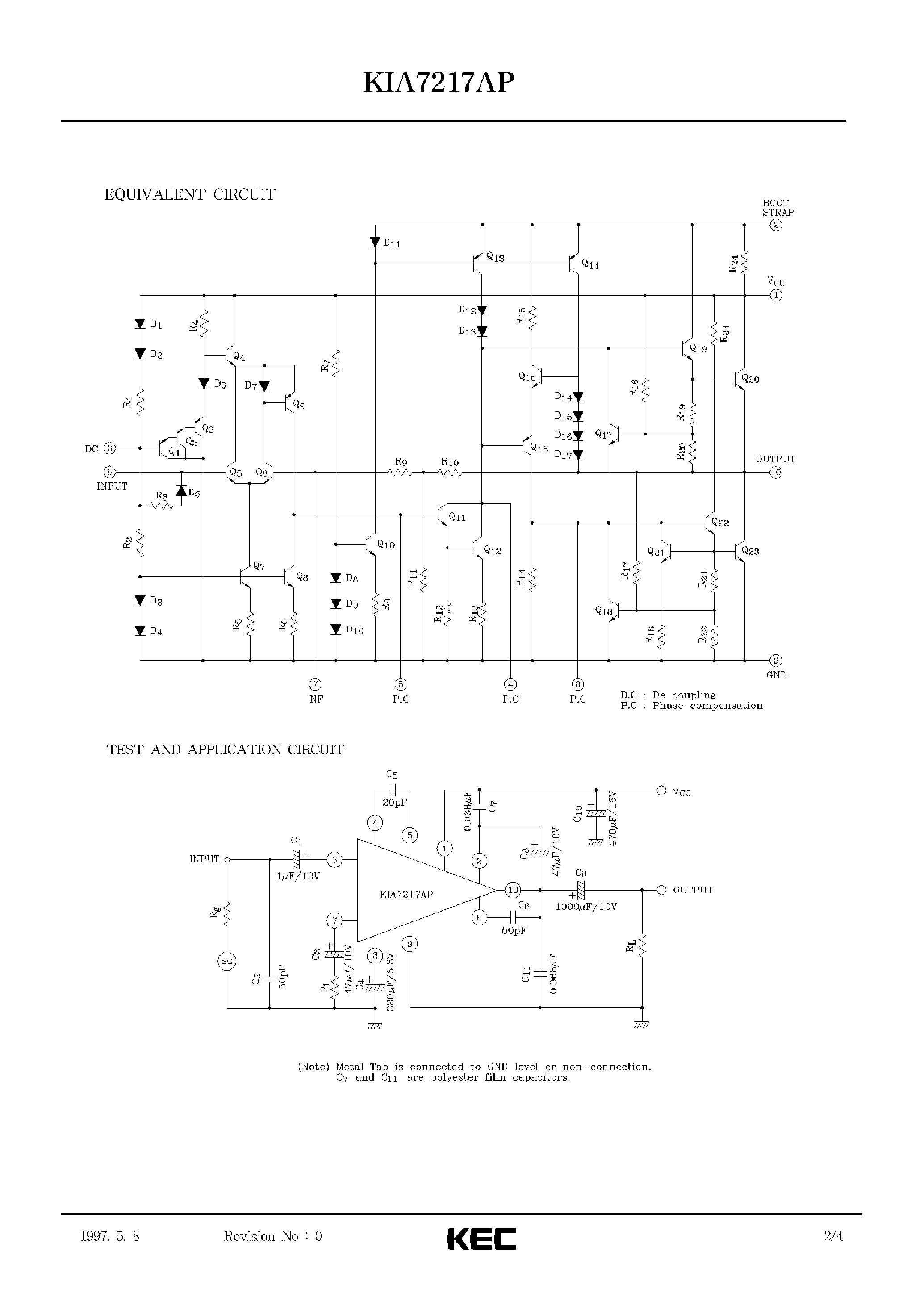 Datasheet KIA7217 - BIPOLAR LINEAR INTEGRATED CIRCUIT SILICON MONOLITHIC (5.8W AUDIO POWER AMPLIFIER CAR STEREO/ CAR RADIO OUTPUT) page 2