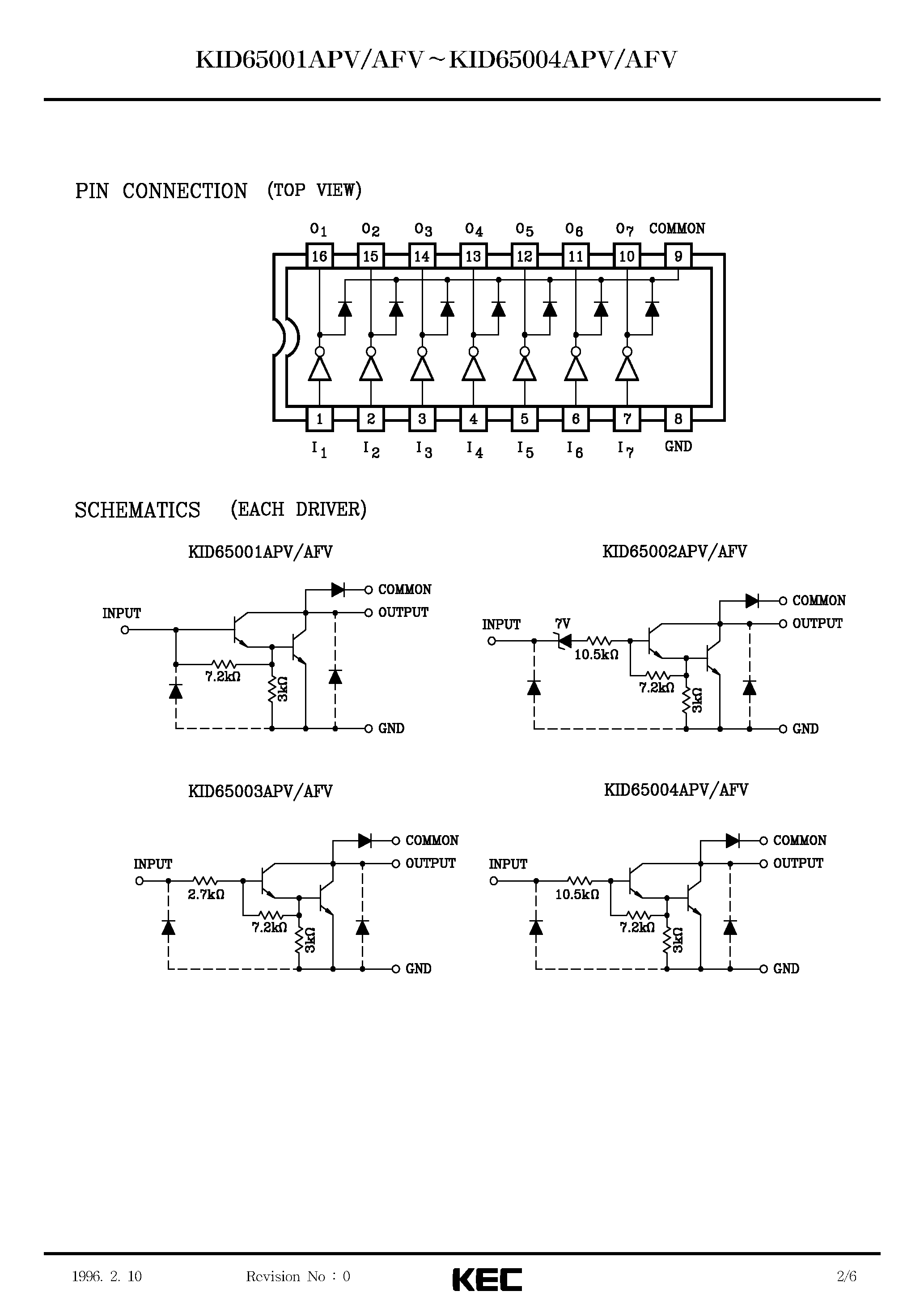 Datasheet KID65002AFV - BIPOLAR LINEAR INTEGRATED CIRCUIT (7 CIRCUIT DARLINGTON TRANSISTOR ARRAY) page 2